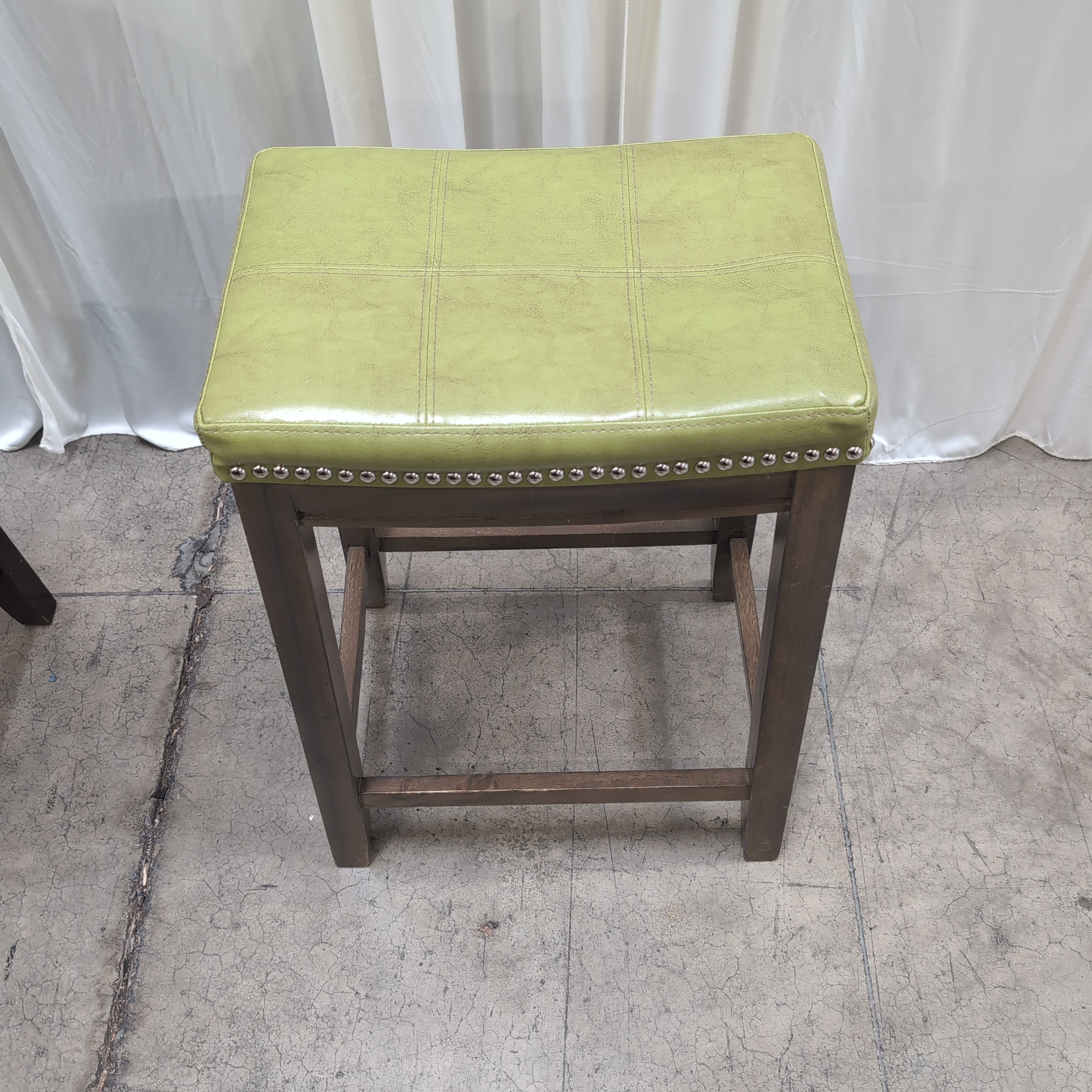 Green Upholstered Counter Stool with Nailhead Trim