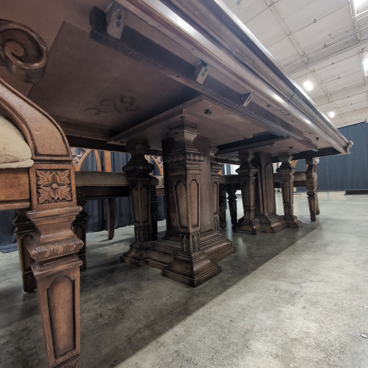 Ornate Carved Back Dining Table Set with Six Chairs