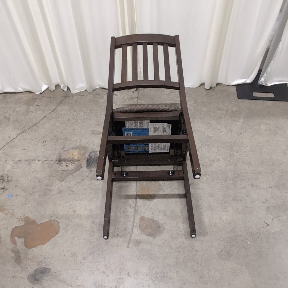 Dark Wood Slat Back Dining Chair with Upholstered Seat