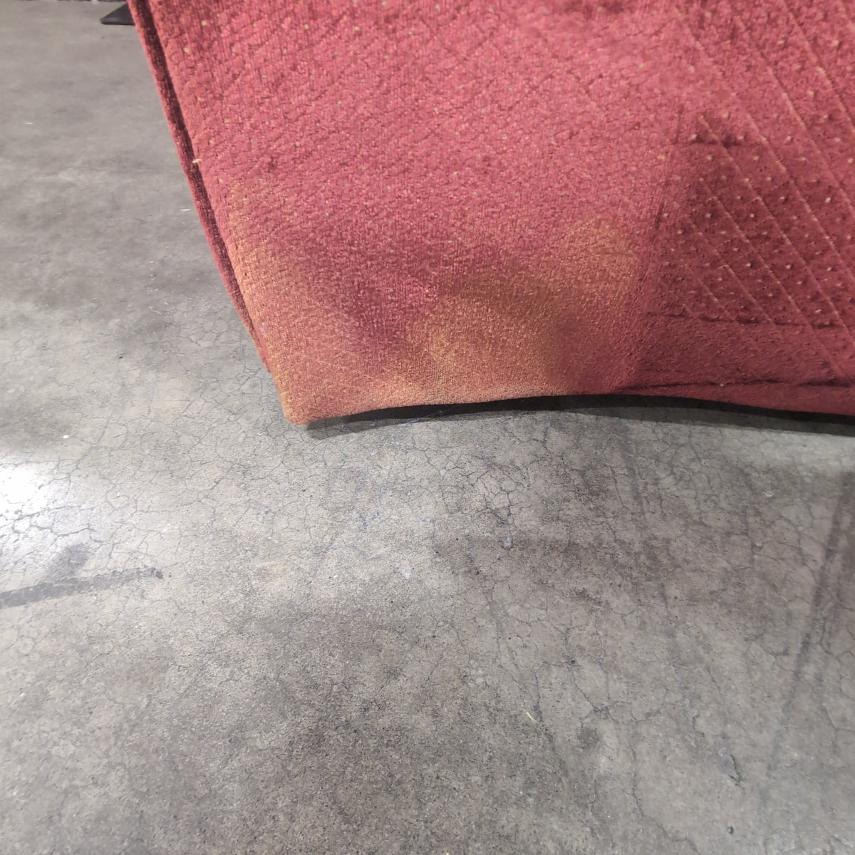 Deep Red Upholstered Three-Seat Couch