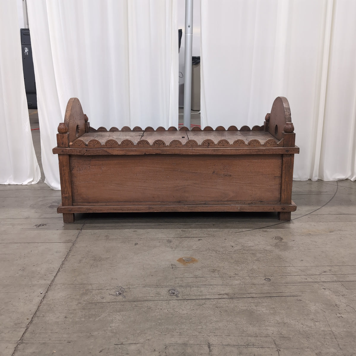 Rustic Carved Wood End Table with Sunburst Top