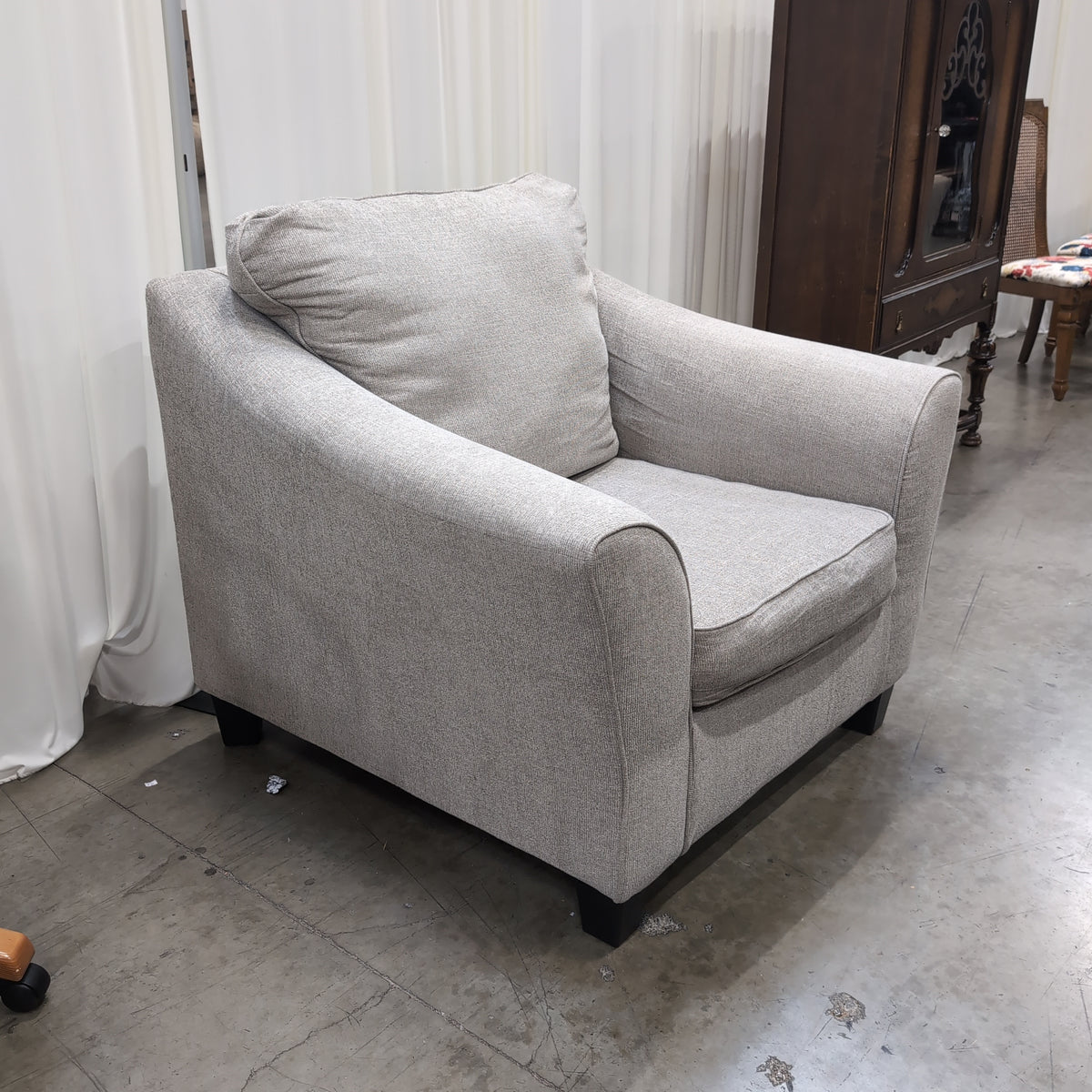 Light Grey Upholstered Armchair with Piped Edges