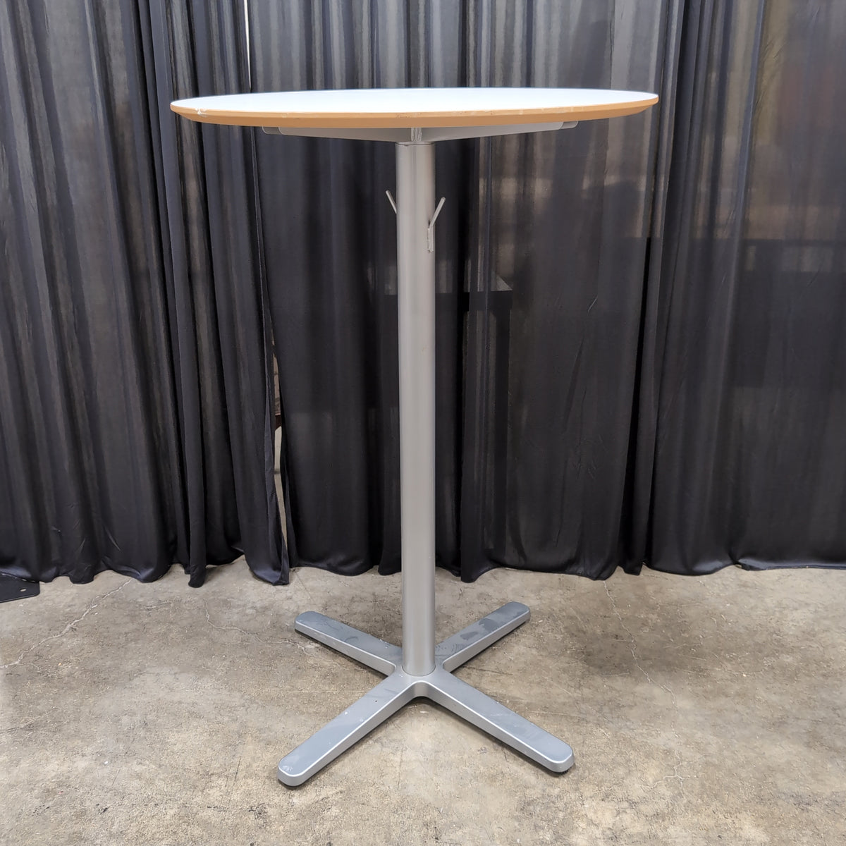 Cream Laminate Round Pub Table with Metal Pedestal Base