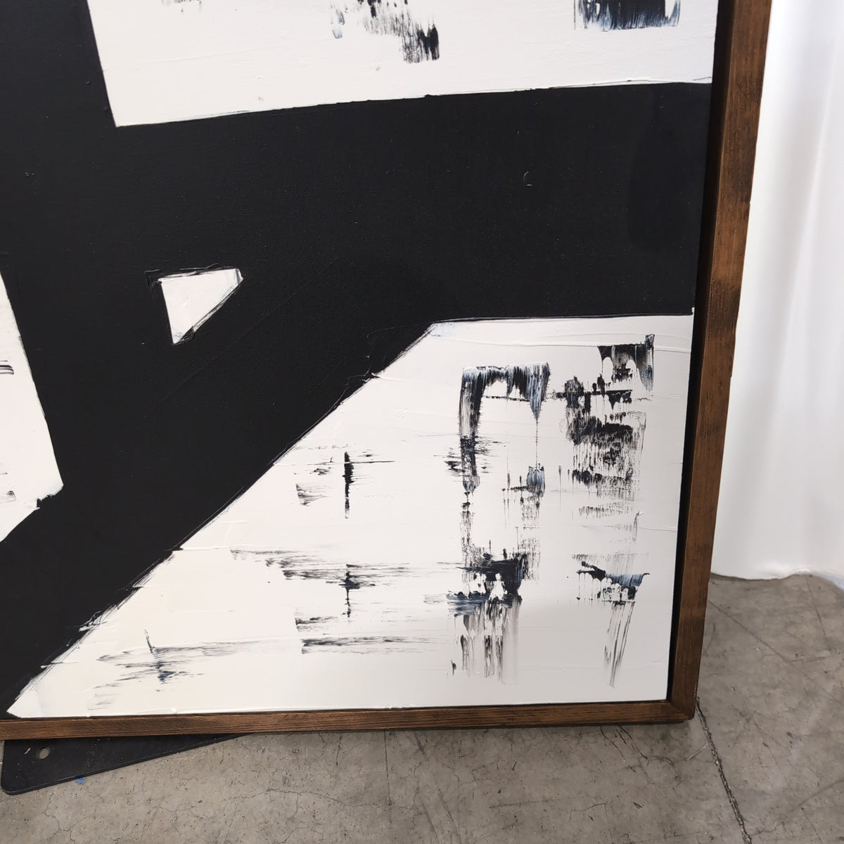Monochromatic Abstract Canvas Painting with Wood Frame