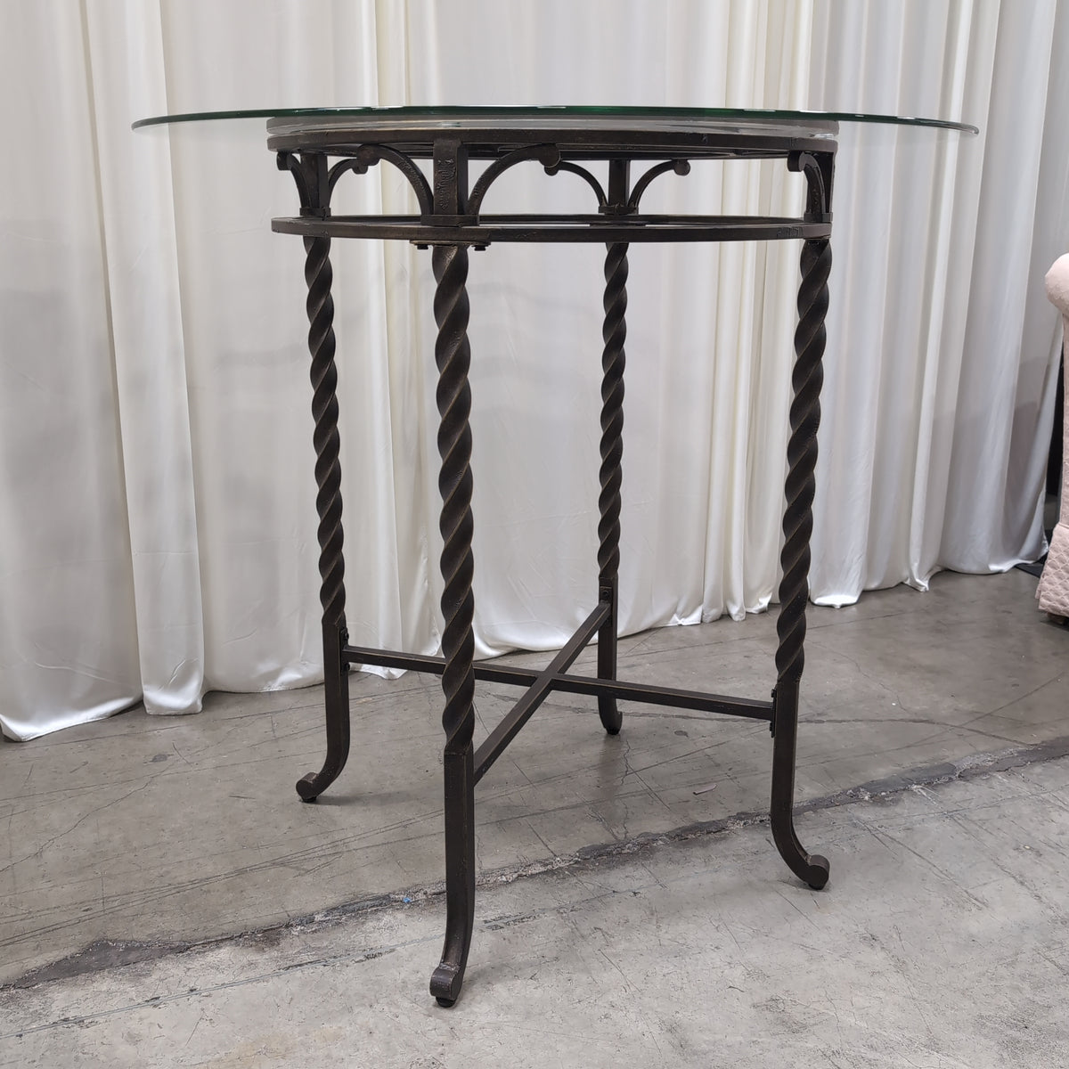 Round Glass Top Bar Table with Twisted Metal Base