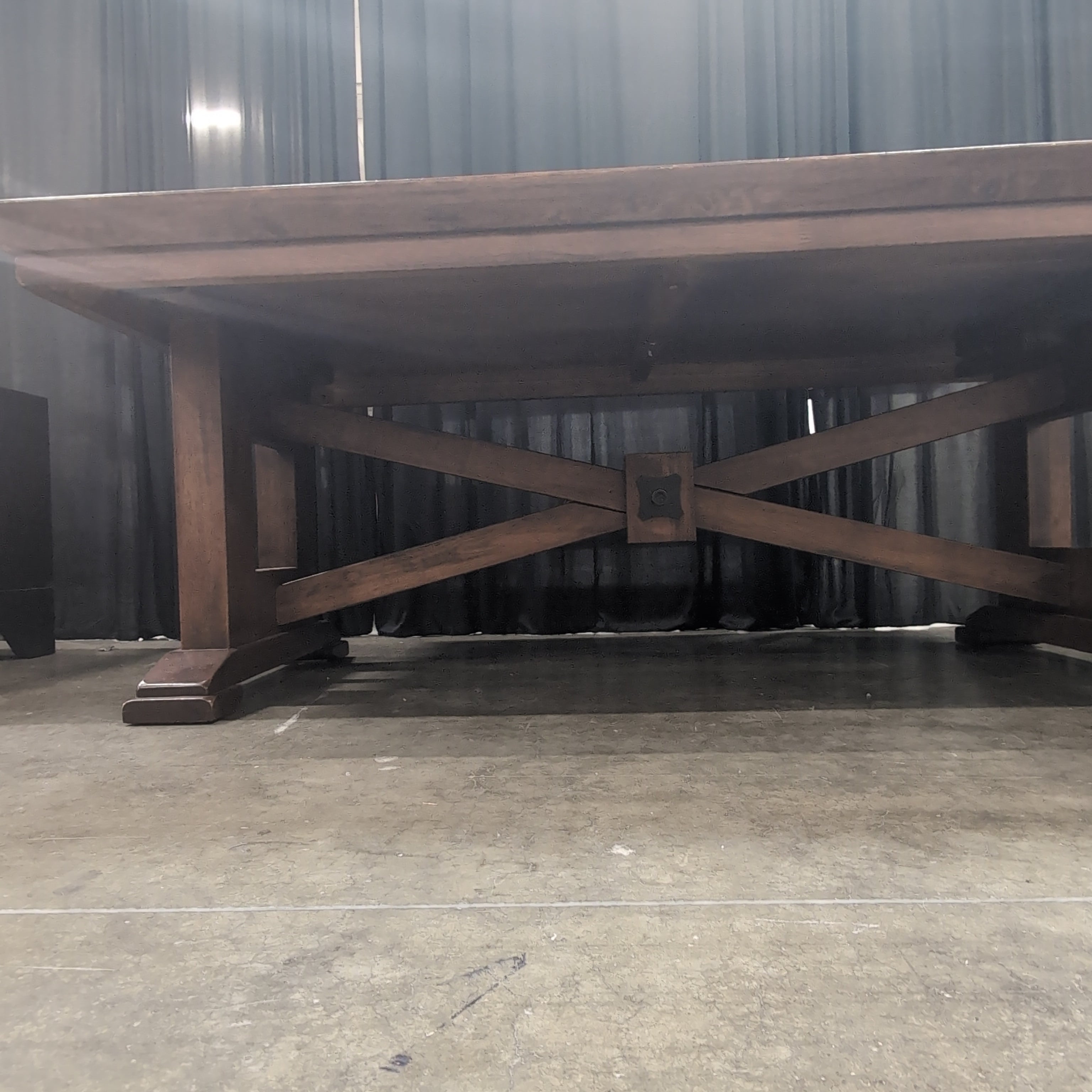 Square Top Trestle Base Coffee Table in Dark Wood