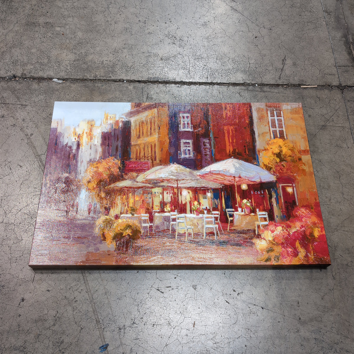 Vibrant Impressionistic European Cafe Street Scene Painting on Canvas