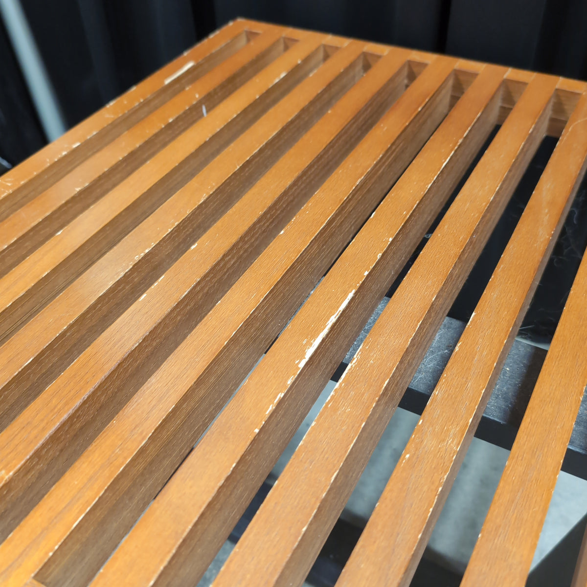 Brown Slatted Outdoor Bench in Hardwood