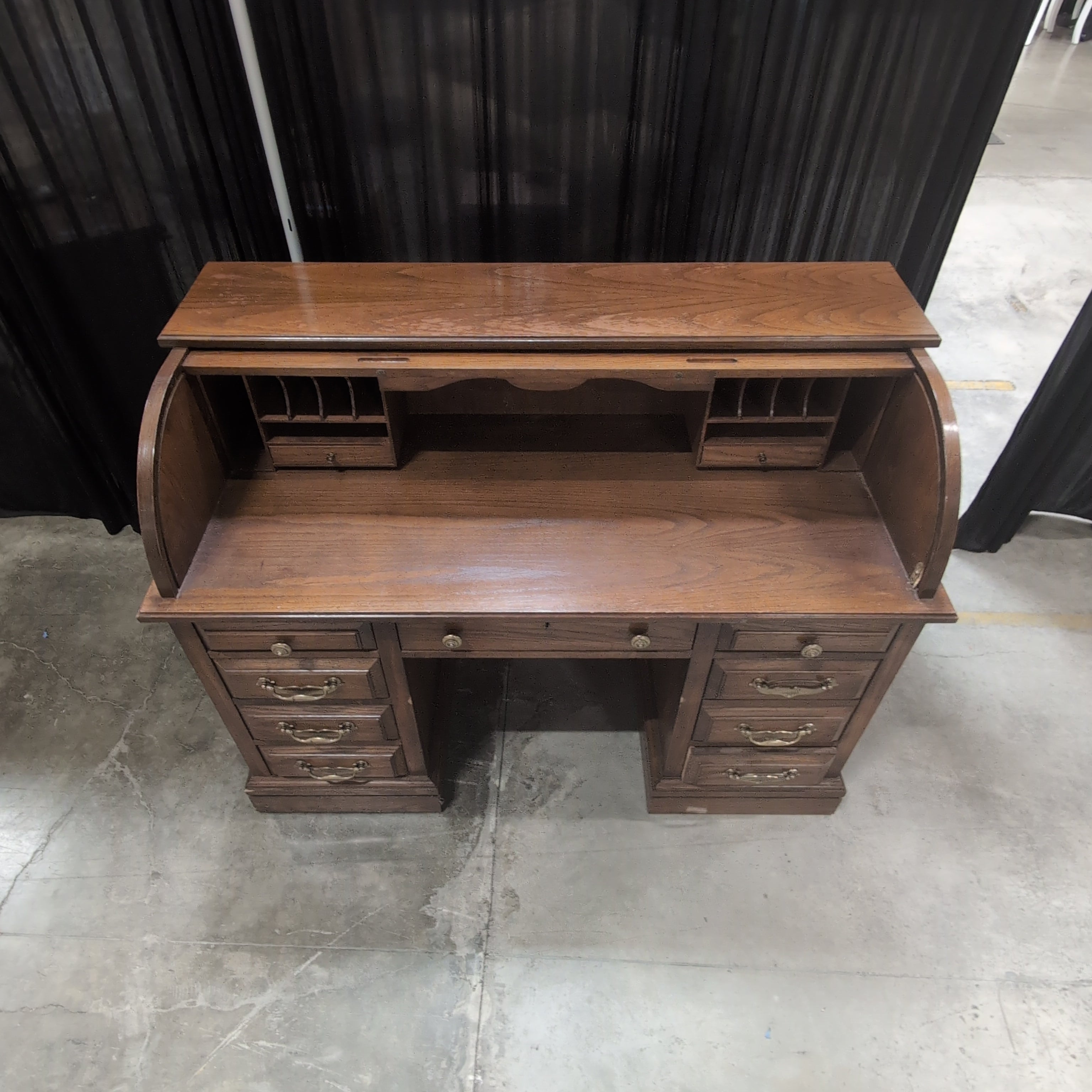 Jasper Cabinet Traditional Roll-Top Wood Desk with Cubbies