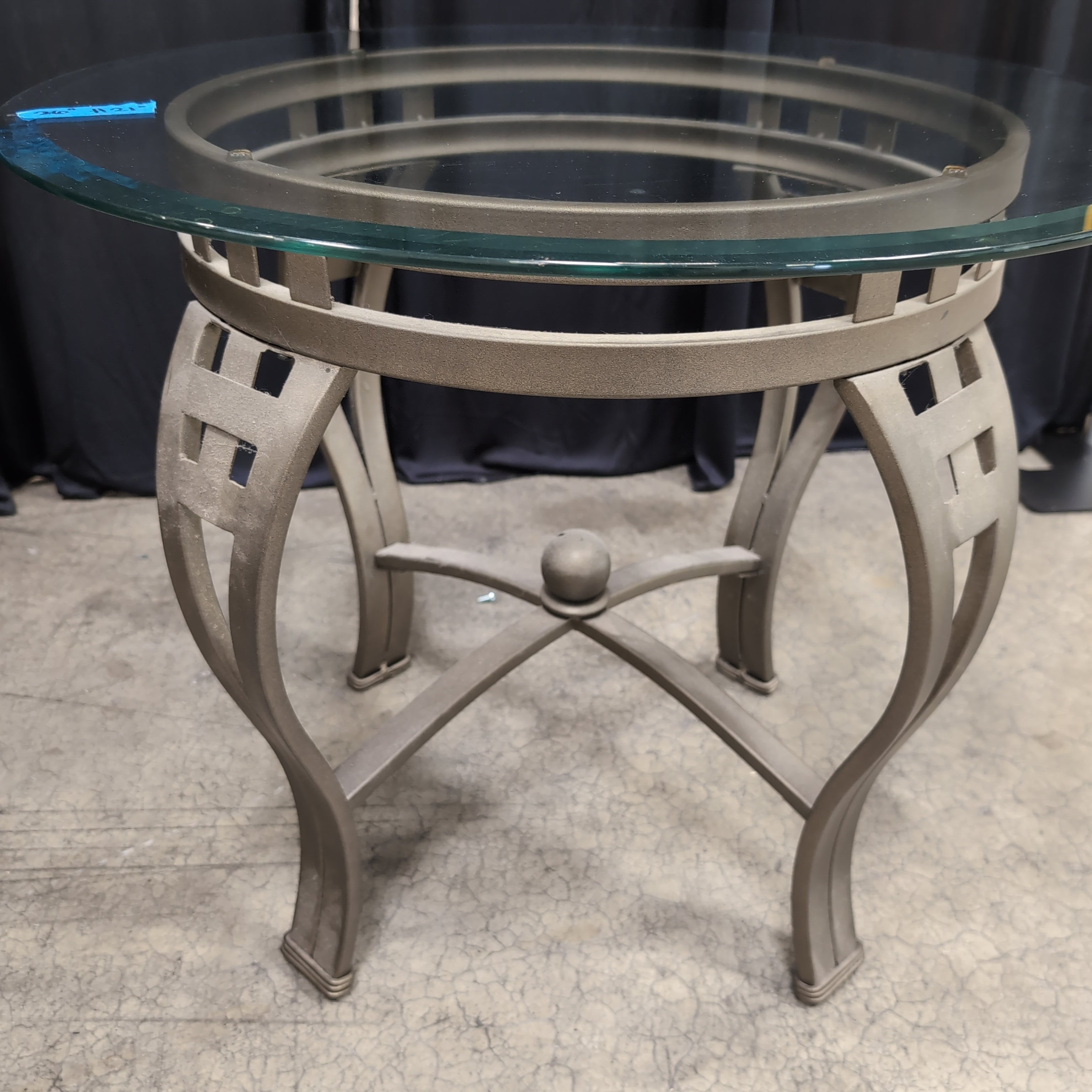 Round Glass Top Coffee Table with Dark Metal Base