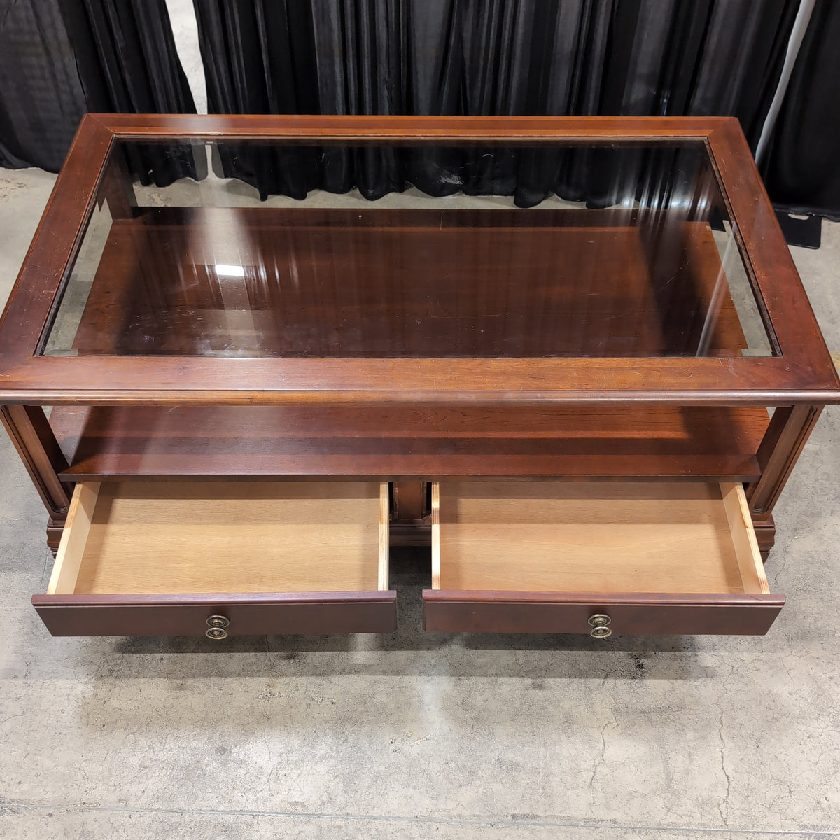 Dark Cherry Wood Coffee Table with Two Drawers