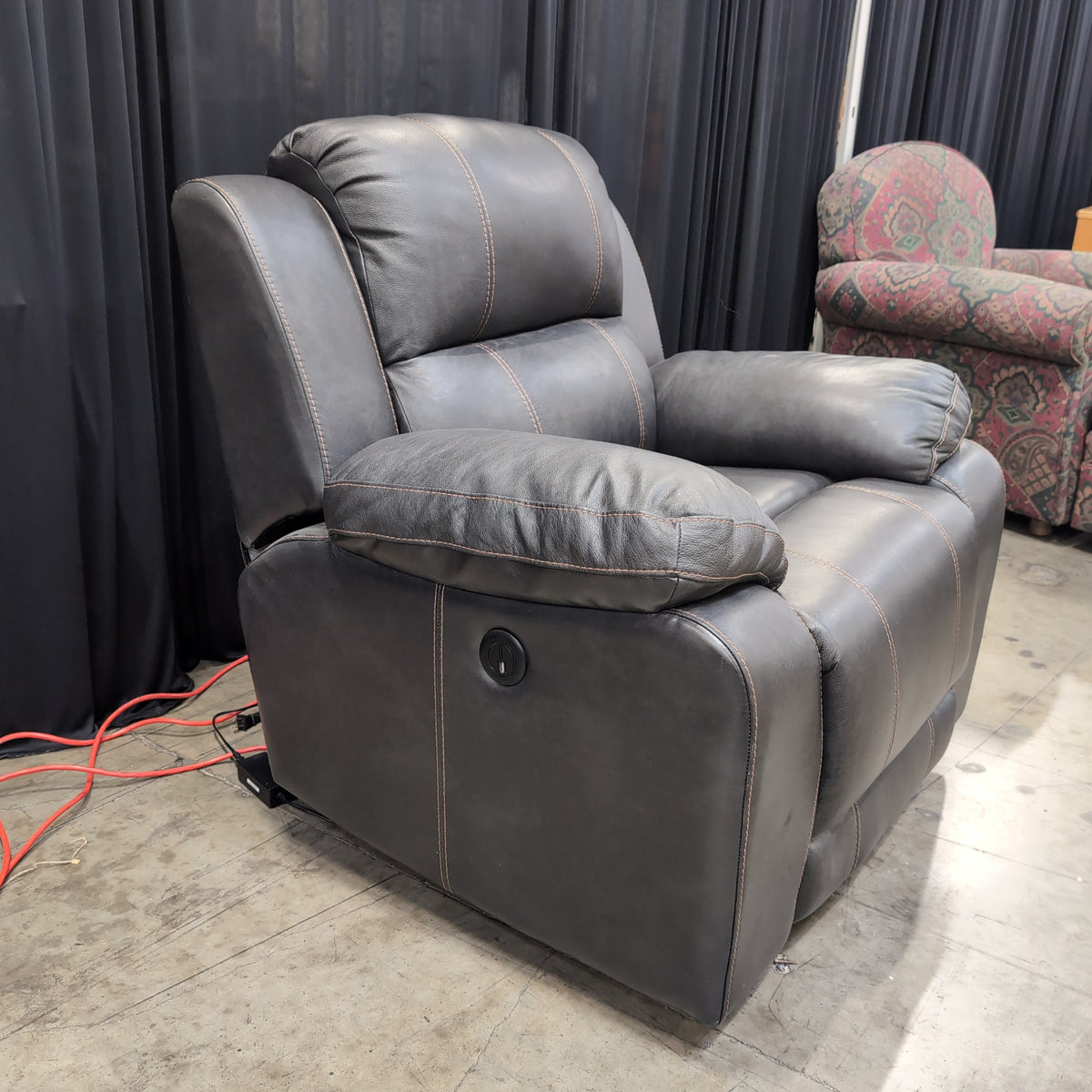 Dark Gray Faux Leather Recliner with Contrast Stitching