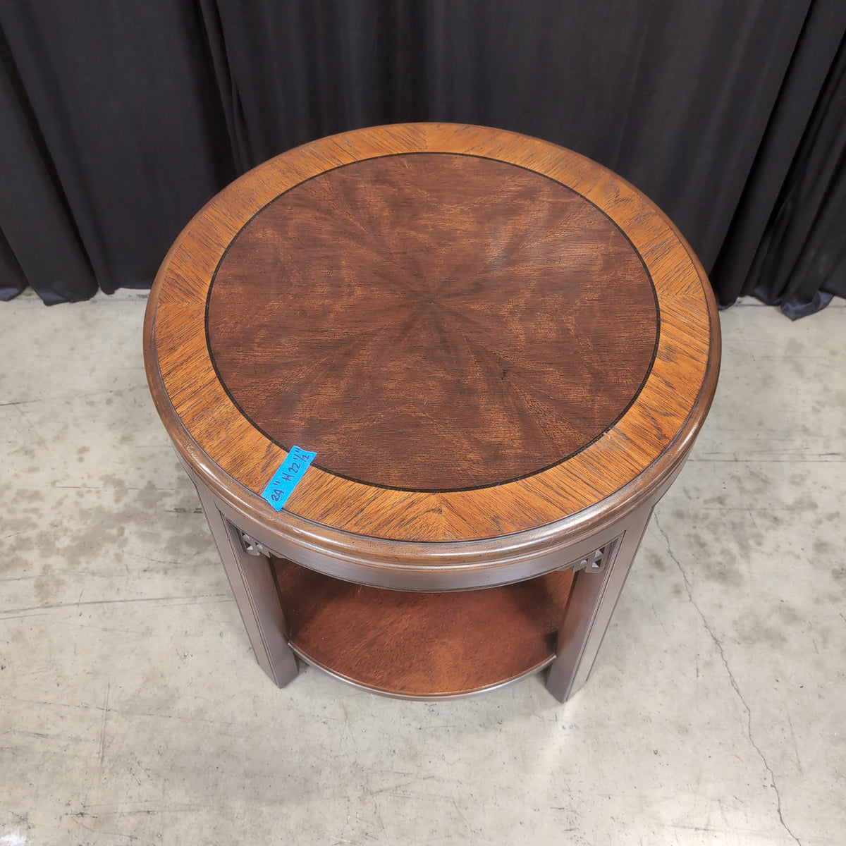 Traditional Brown Wood Round End Table with Lower Shelf