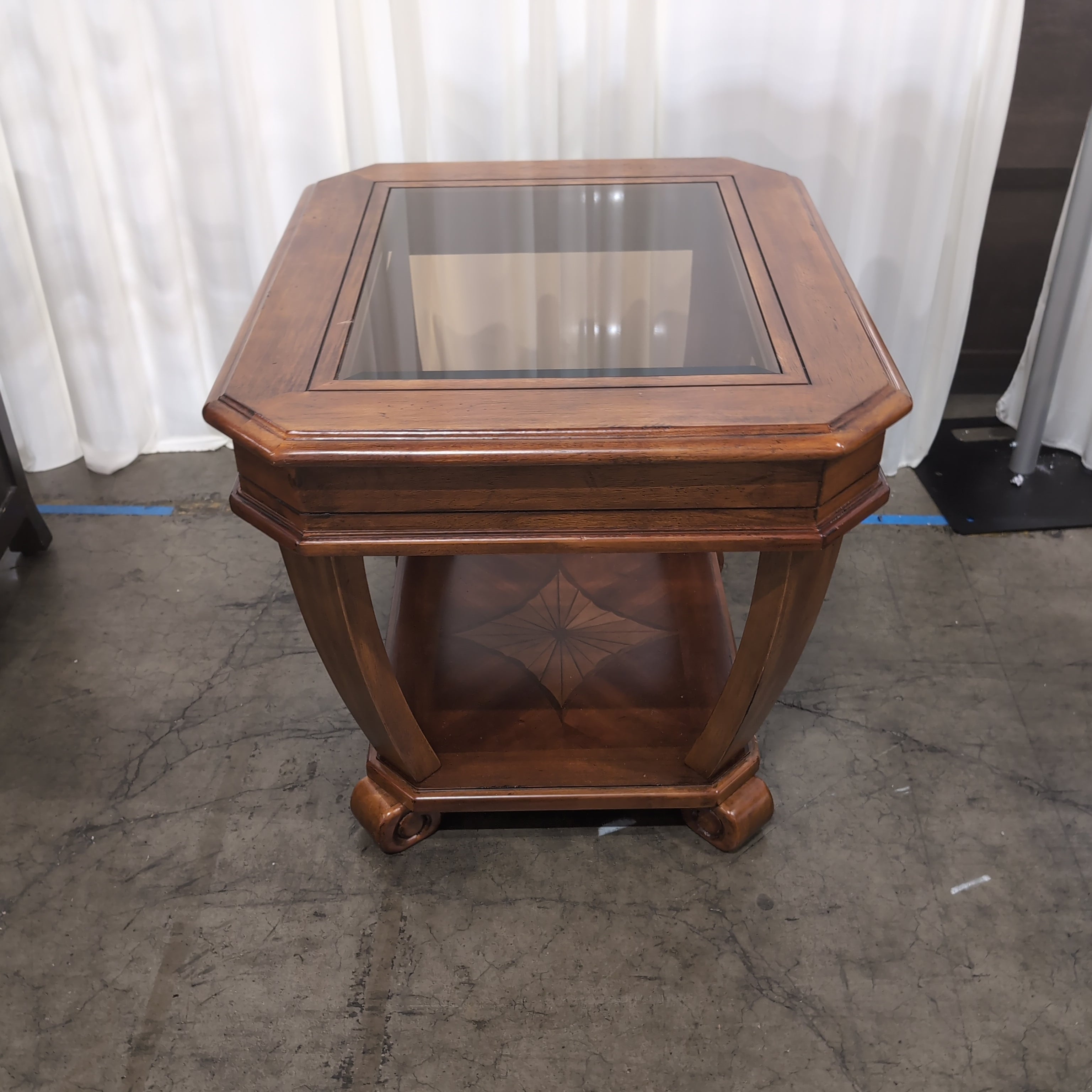Traditional Octagonal Wood End Table with Glass Top