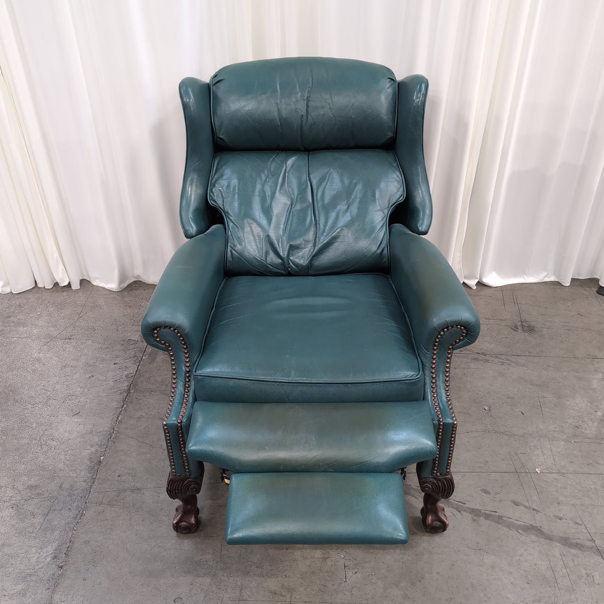 Deep Green Tufted Leather Armchair with Nailhead Trim