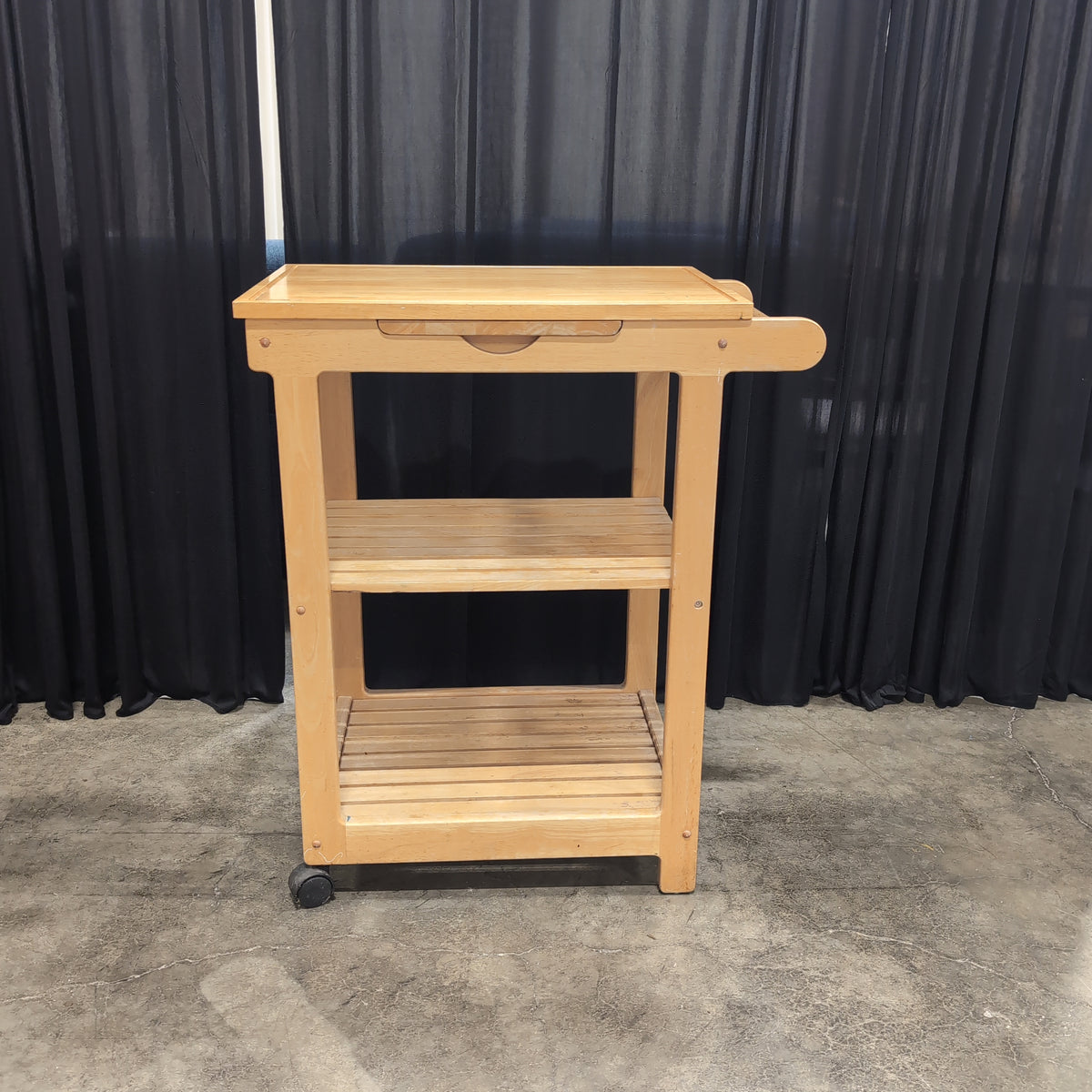 Light Wood Two-Shelf Kitchen Cart with Drawer