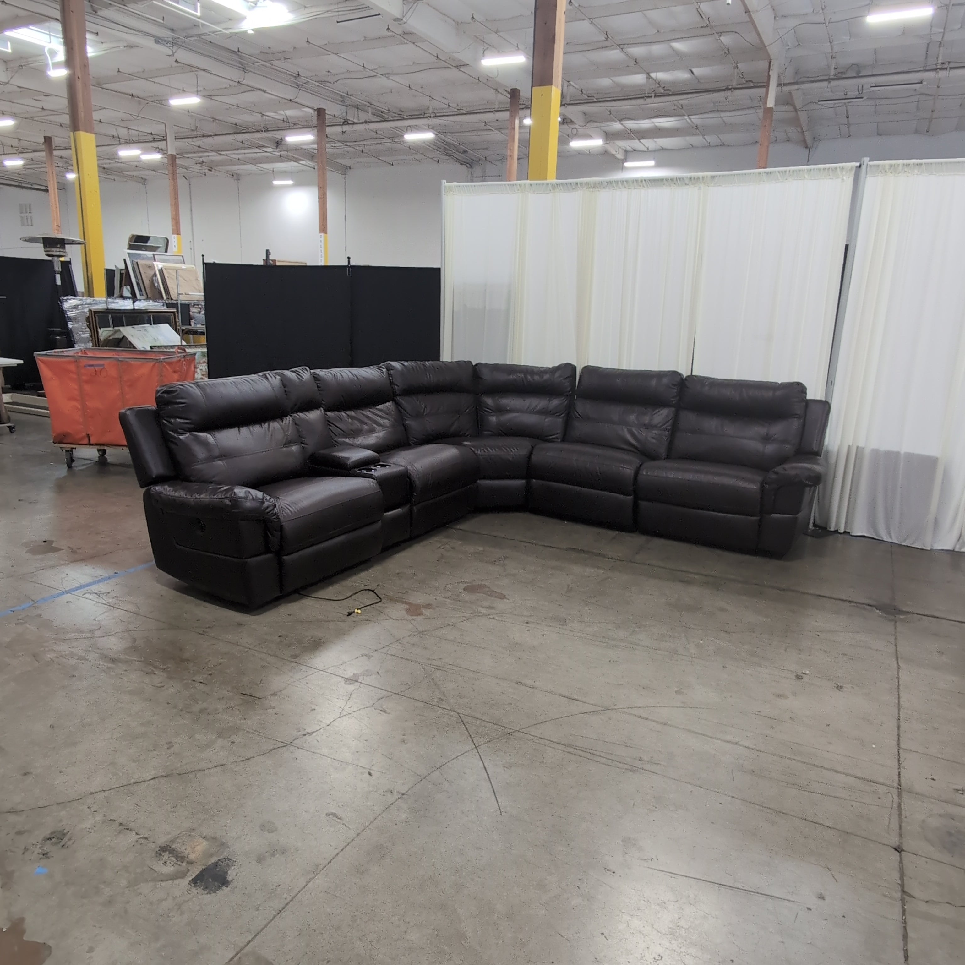 Dark Brown Leather Reclining Sectional Couch
