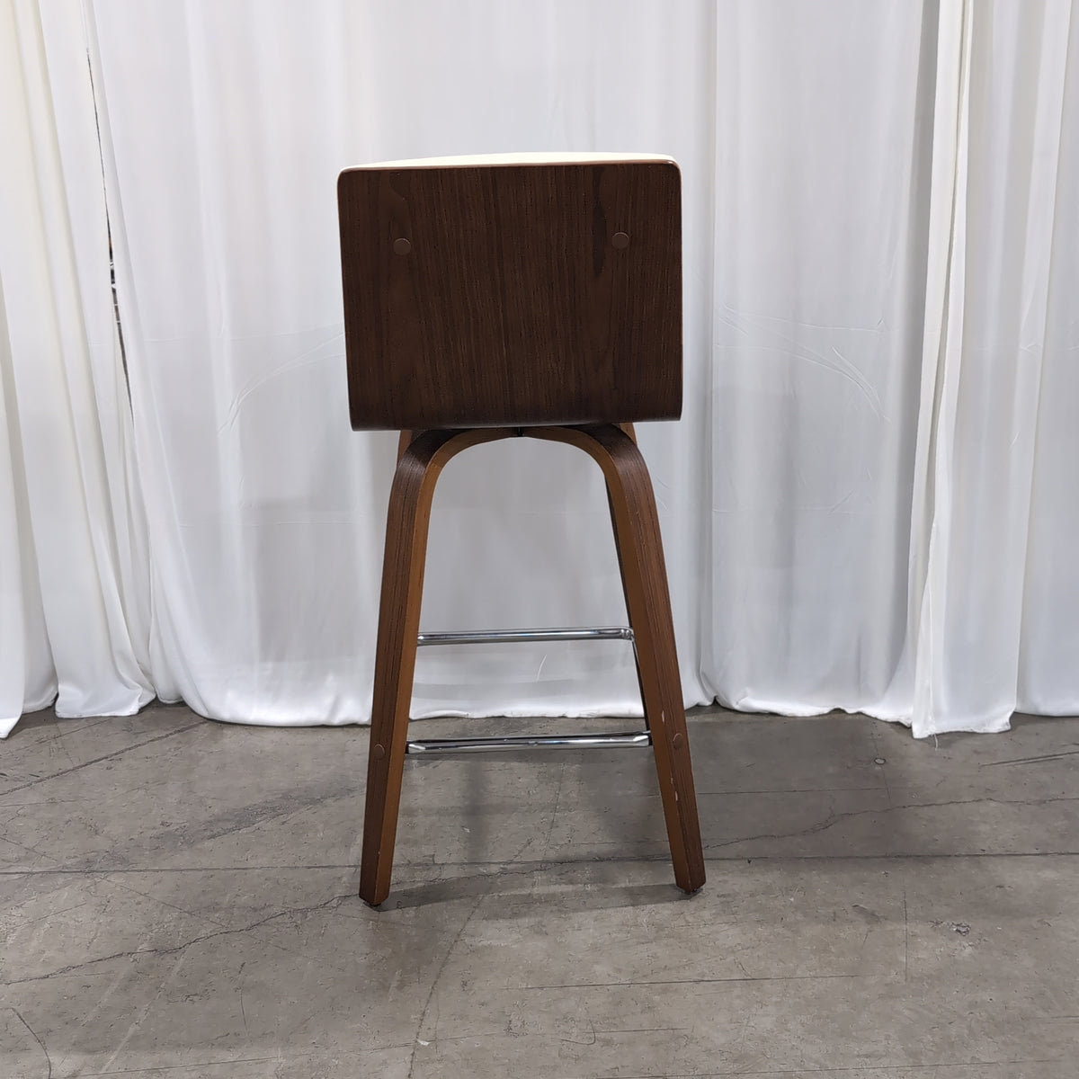 Cream Upholstered Wood Bar Stool with Metal Footrest
