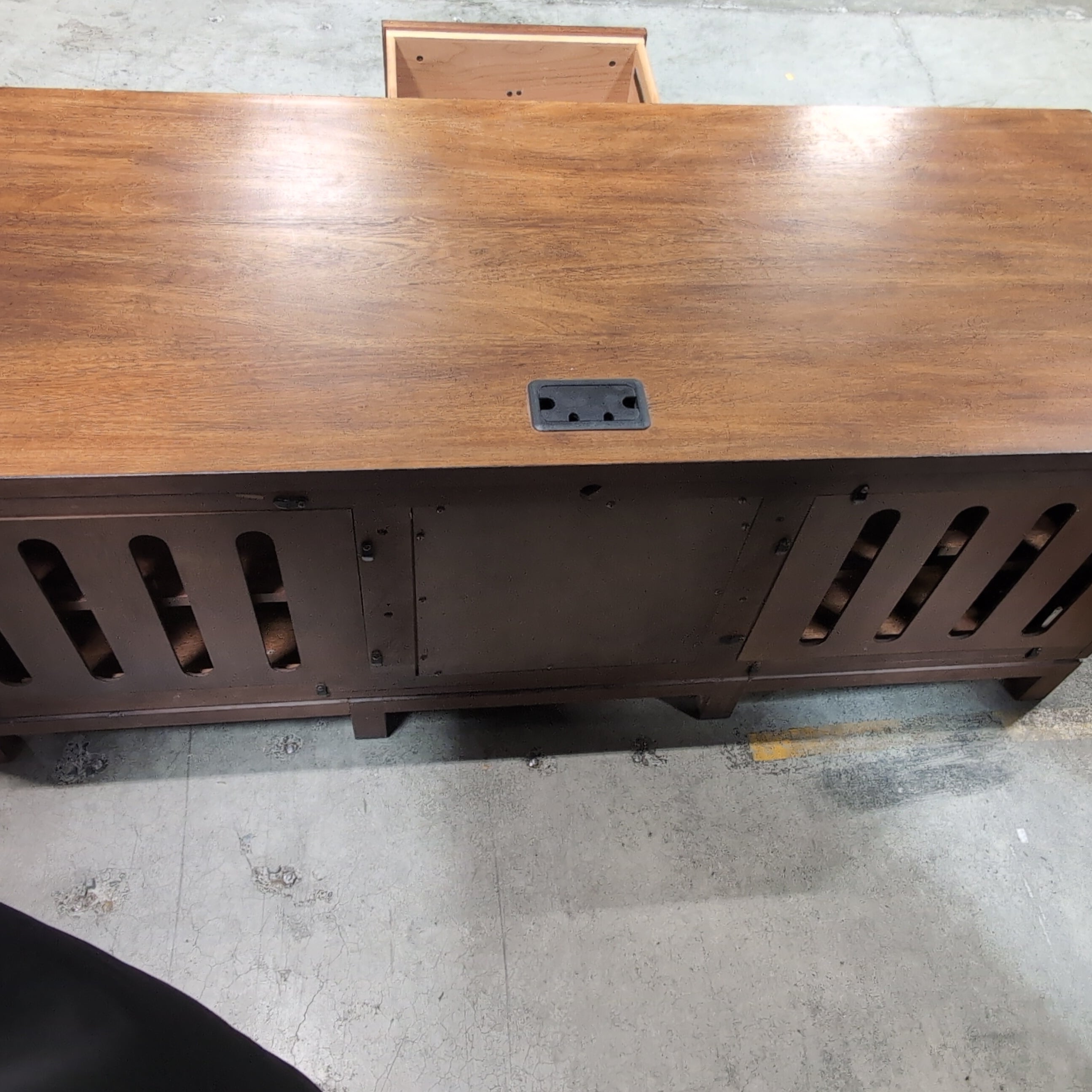 Medium Brown Hardwood TV Stand with Glass Doors