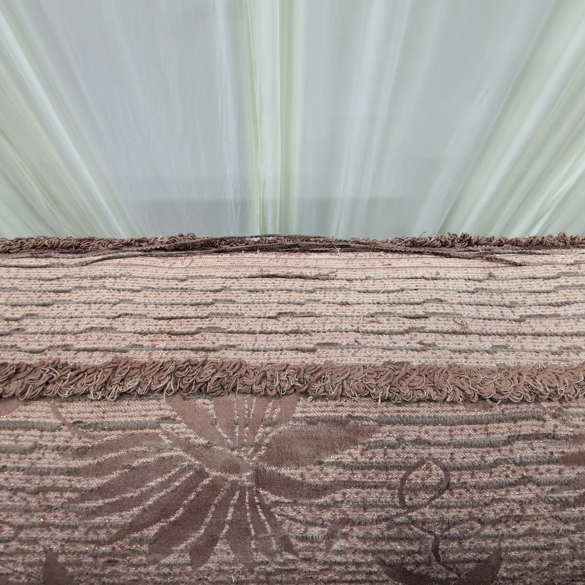 Brown Jacquard Fabric Fringed Skirt Couch