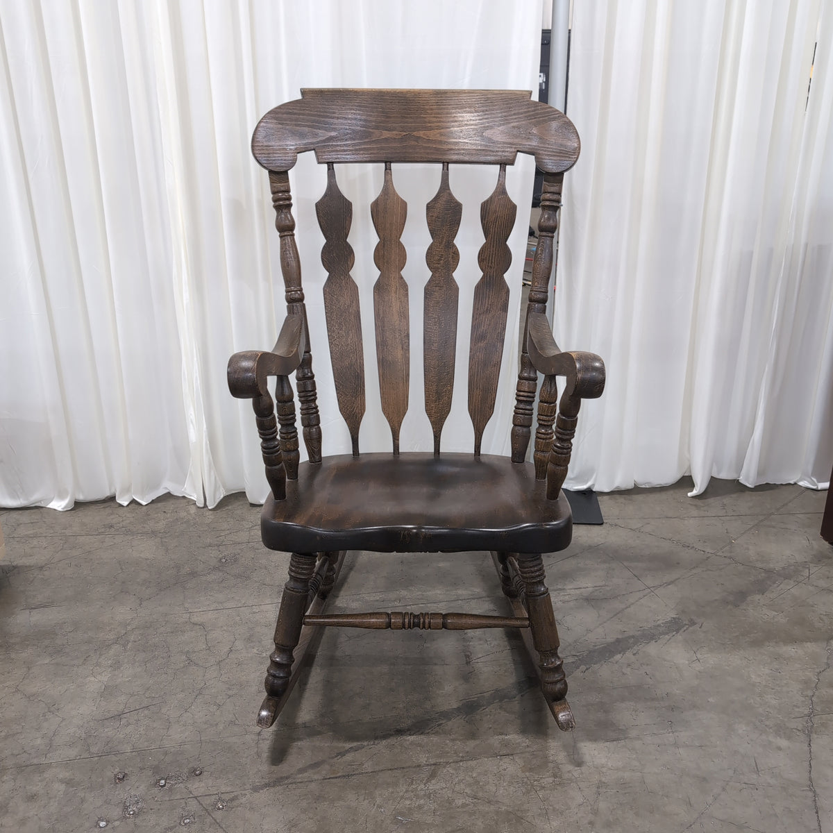 Traditional Dark Wood Windsor Chair with Spindle Back