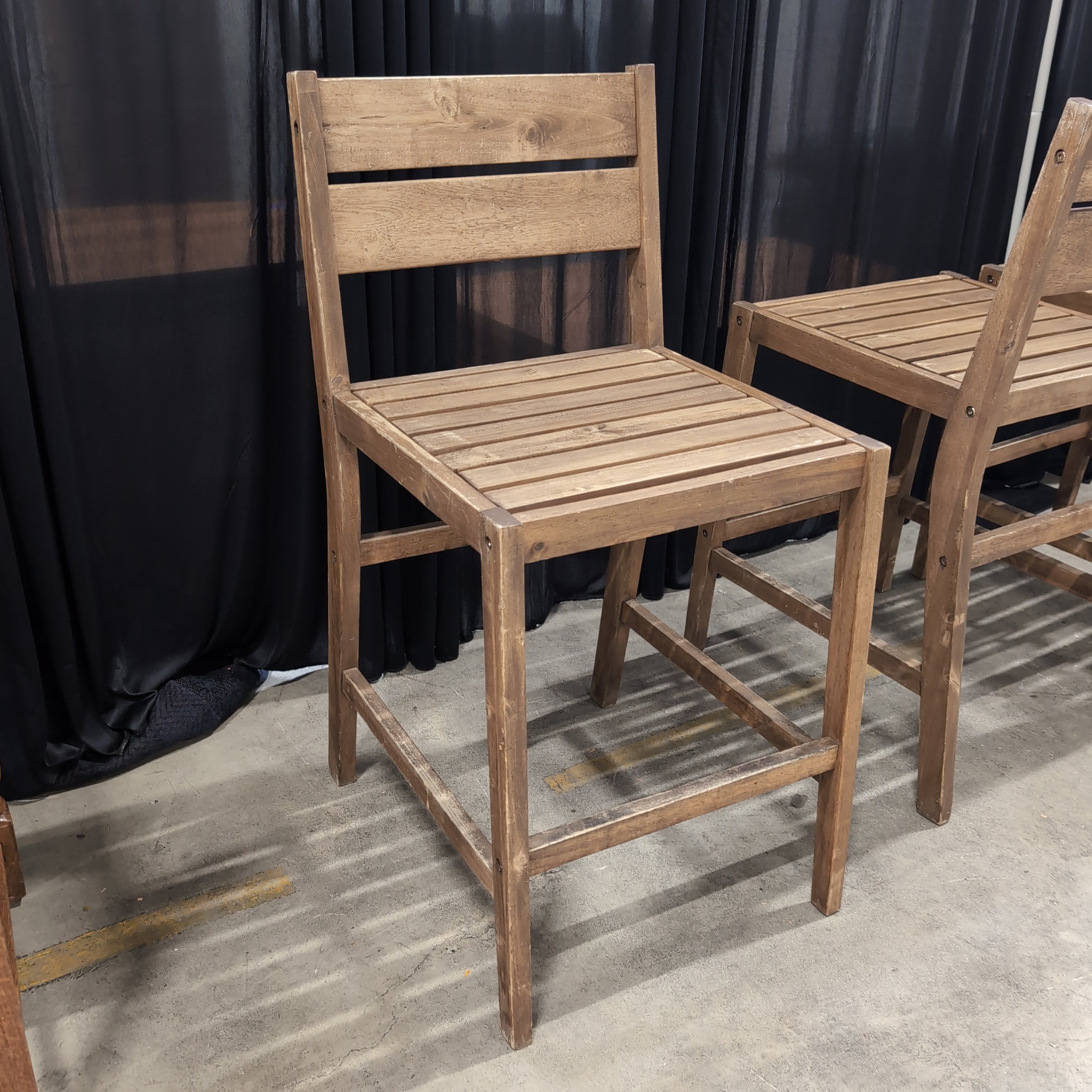 Brown Wood Slatted Back Bar Stool