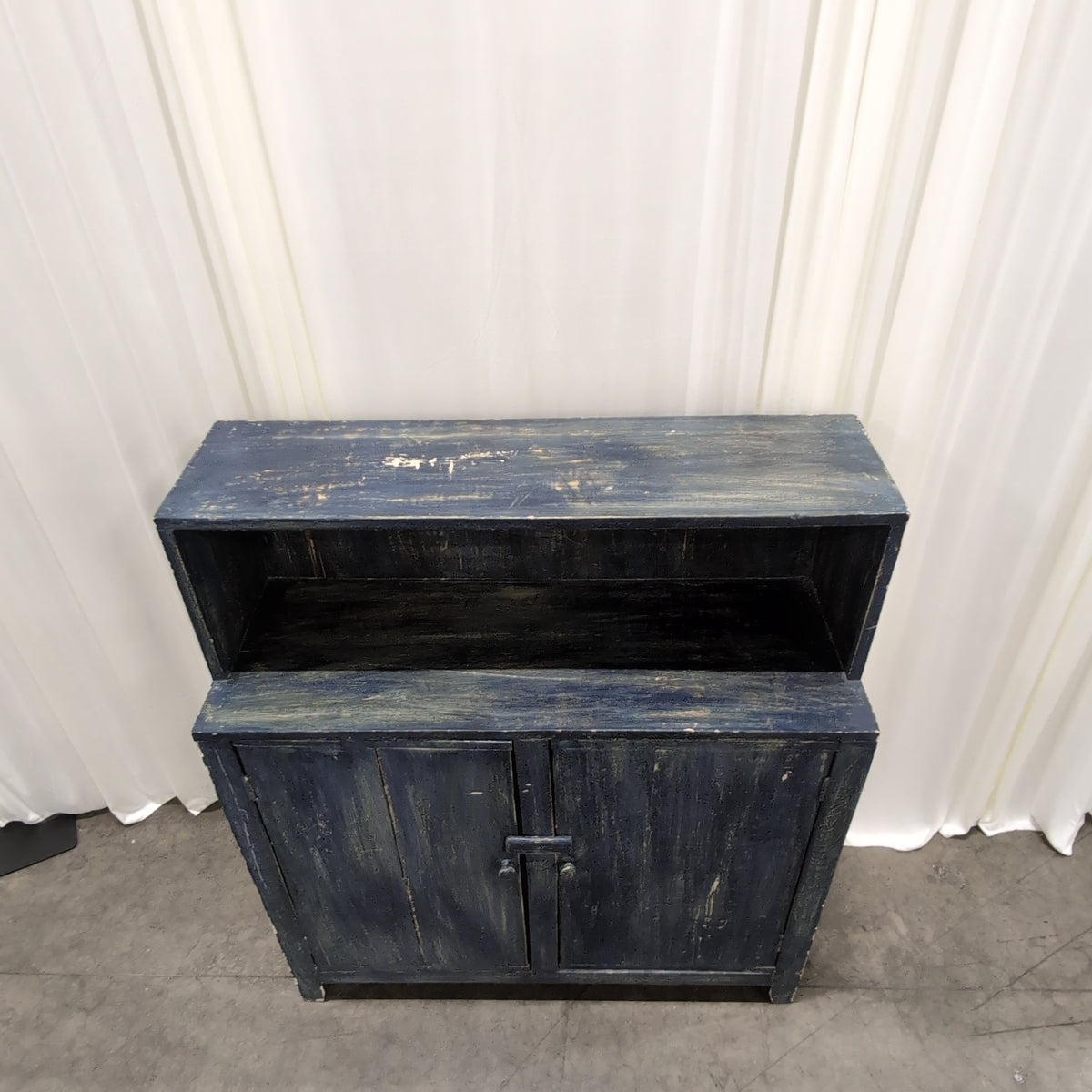 Distressed Black Wood Buffet with Upper Shelf