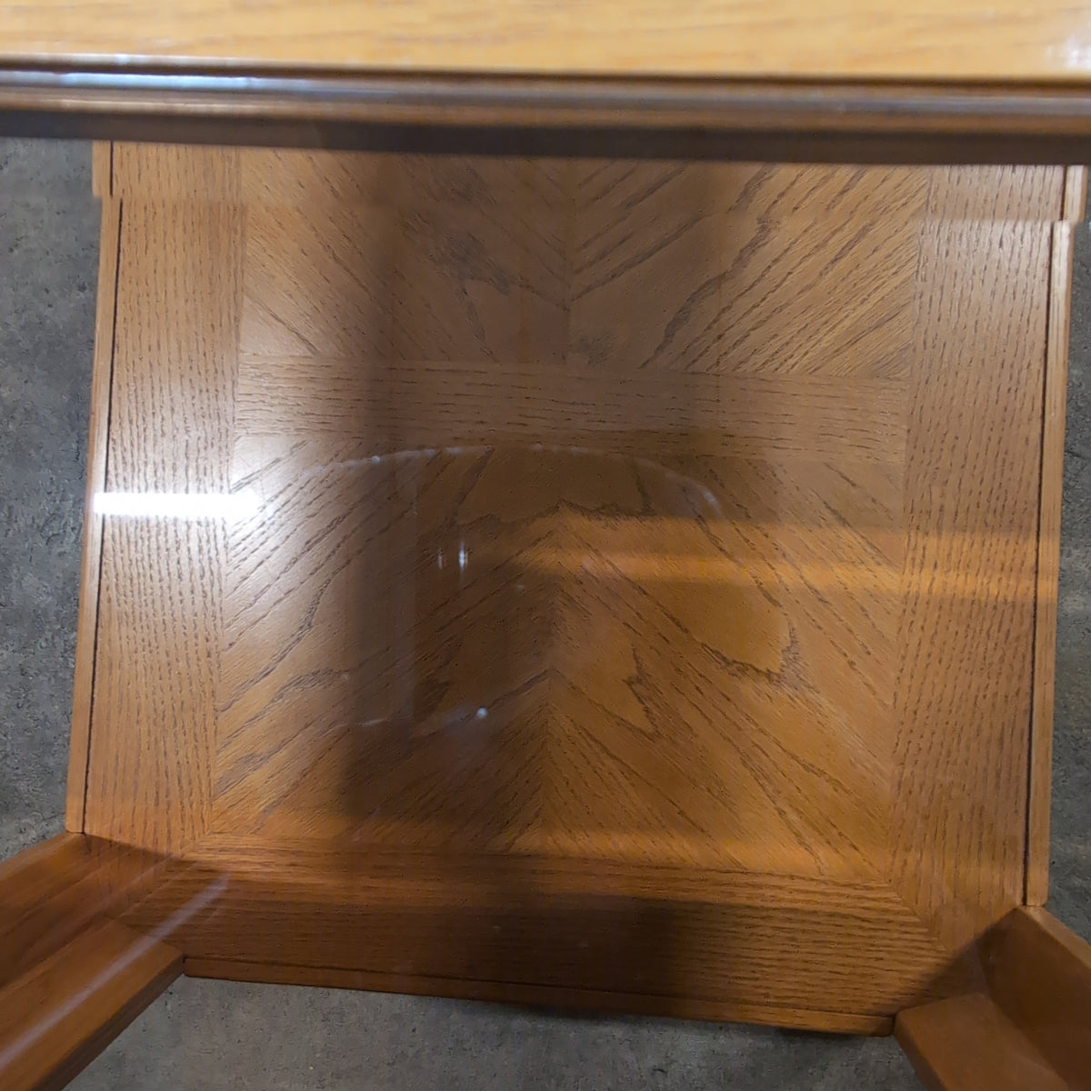 Traditional Light Oak Square End Table with Glass Top