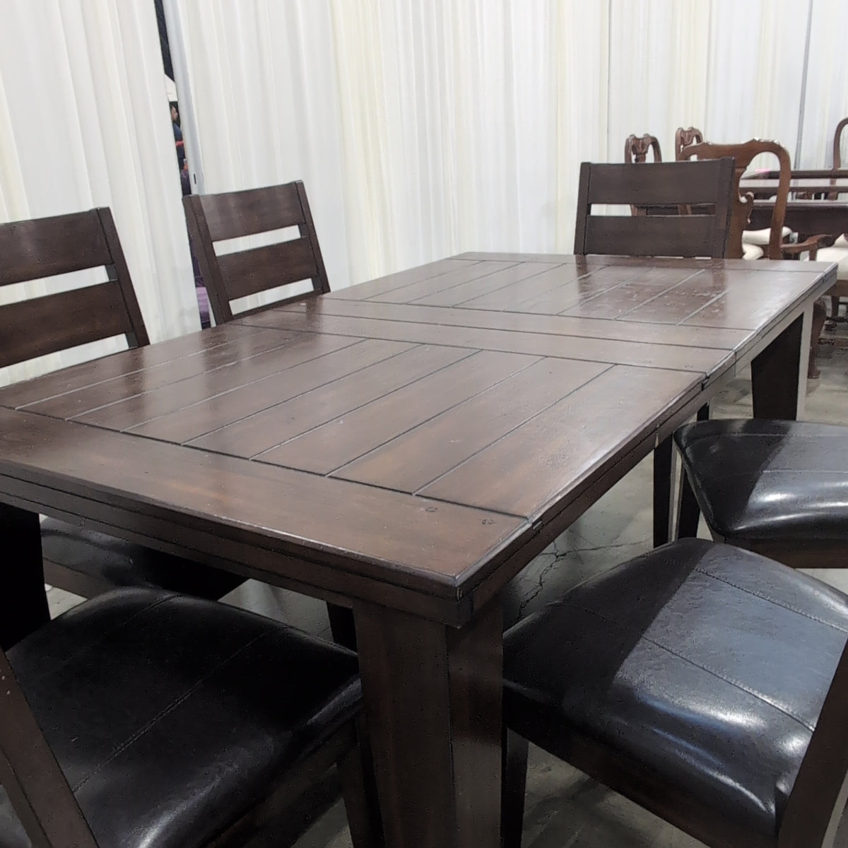 Dark Brown Wood Dining Table with Six Chairs