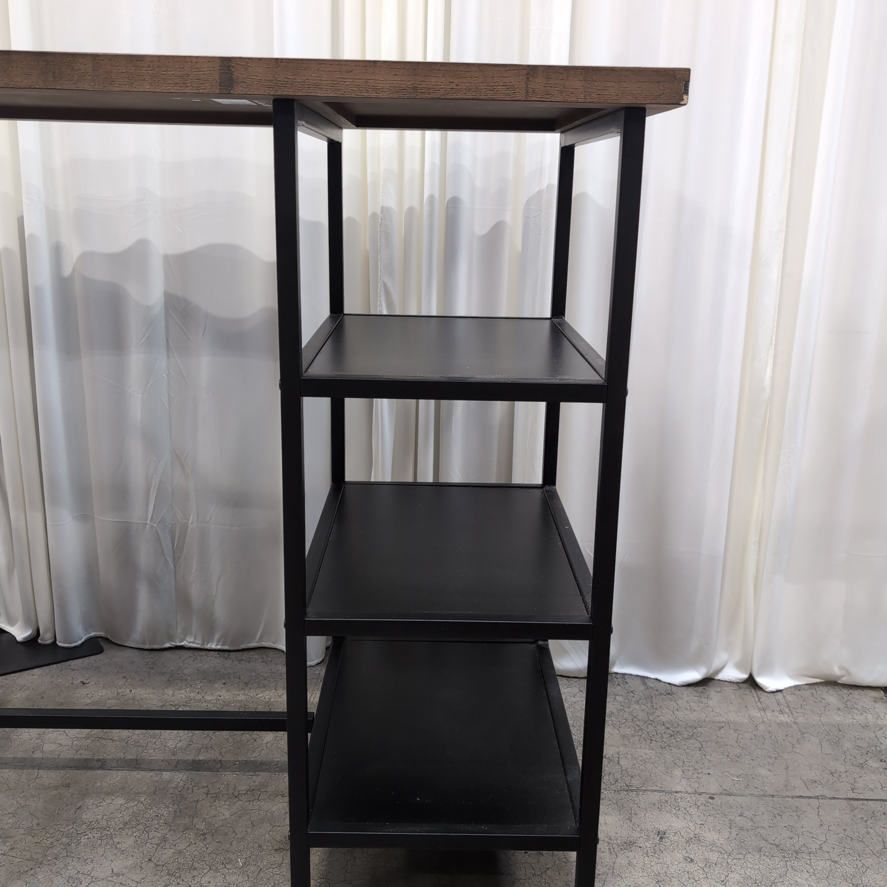Industrial Style Dark Wood Desk with Side Shelves