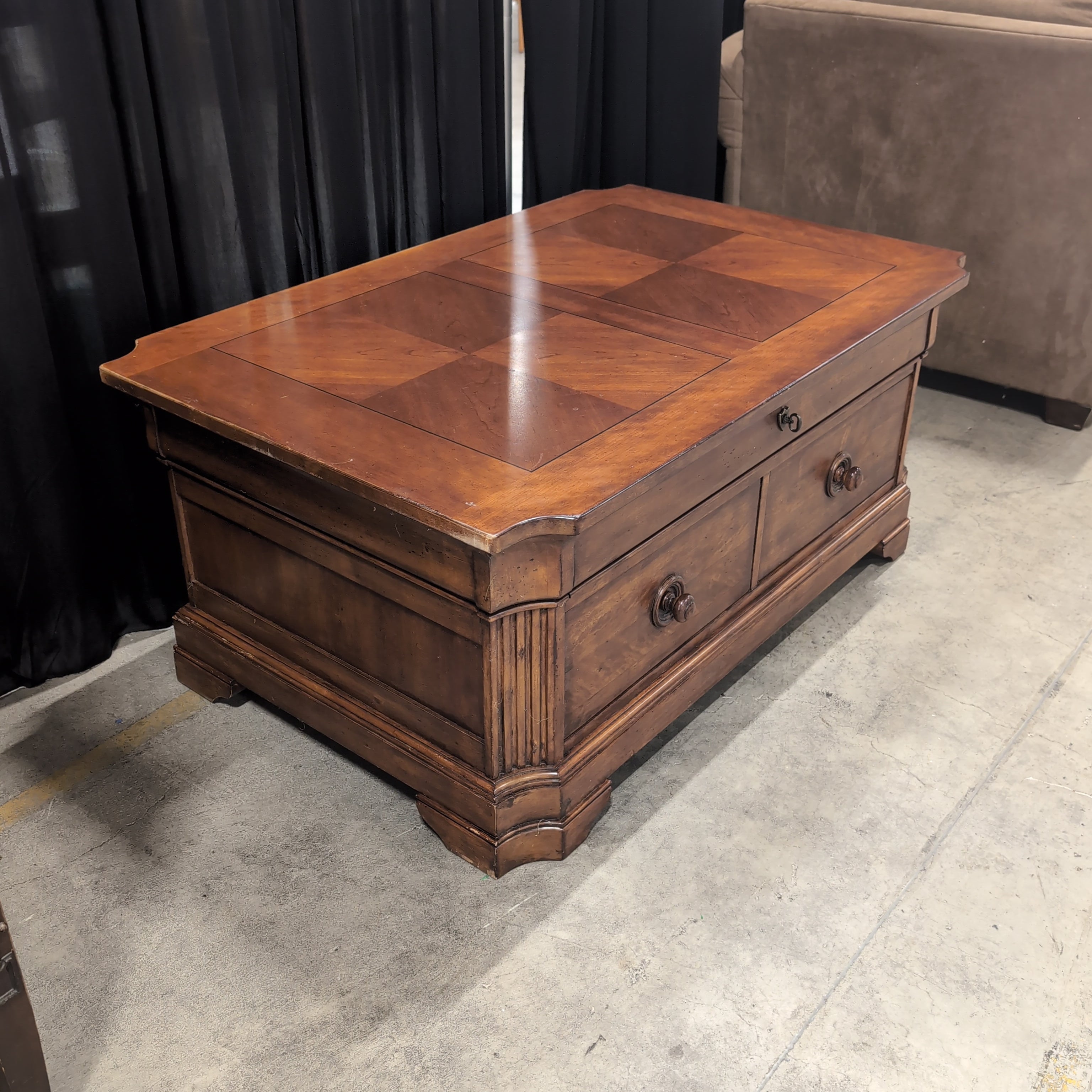 Traditional Brown Wood Coffee Table with Three Drawers