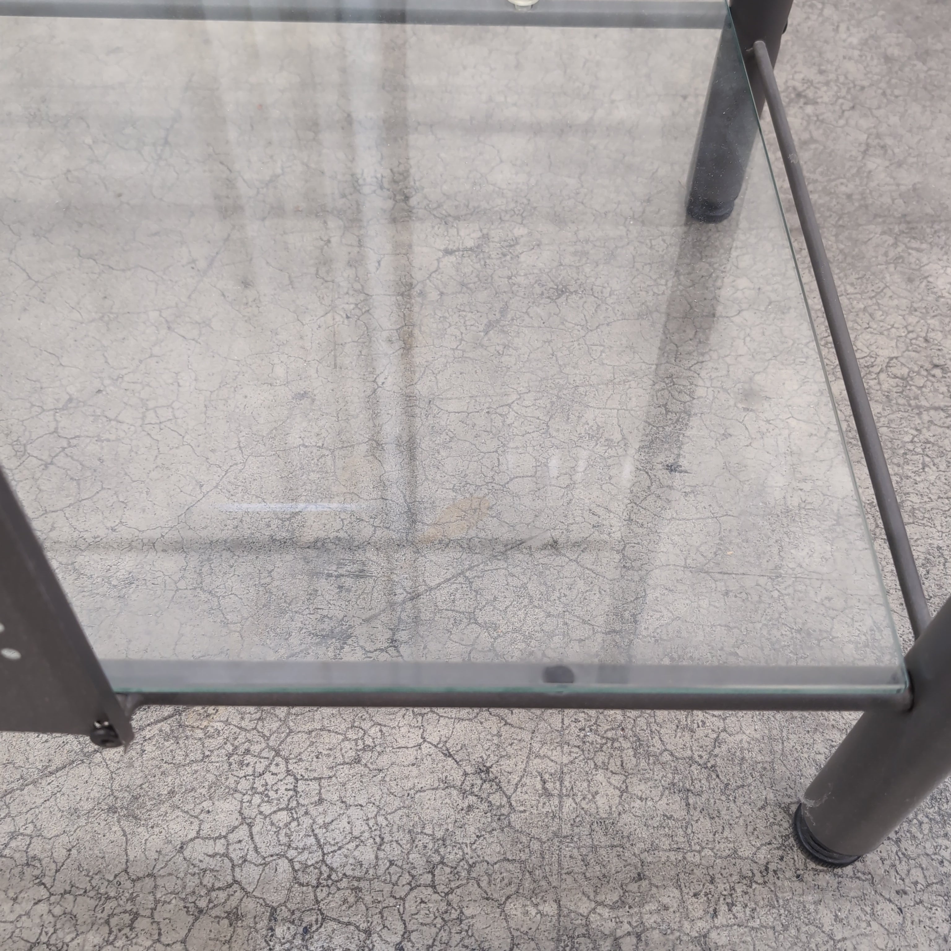 Modern Gray Metal TV Stand with Glass Shelves