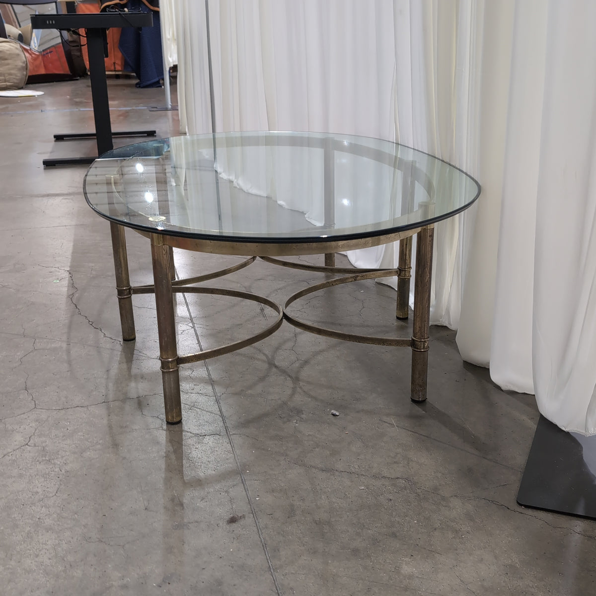 Oval Glass Top Coffee Table in Brass-Tone Metal
