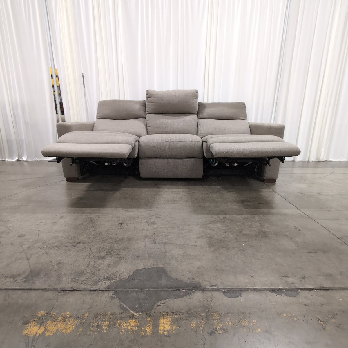 Light Gray Fabric Three-Seat Couch with Reclining Seats