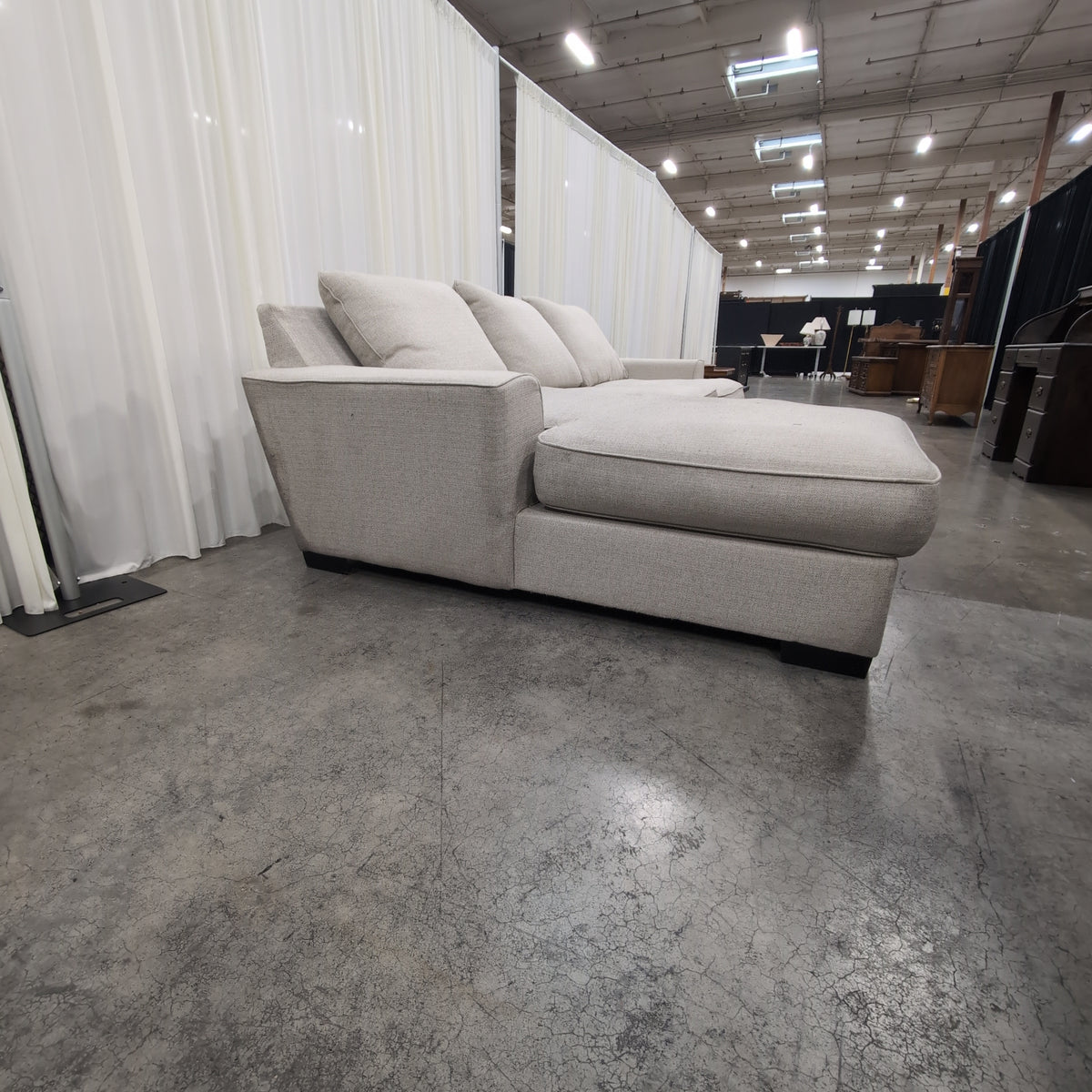 test Oatmeal Woven Fabric L-Shaped Sectional Couch with Piping Detail....test