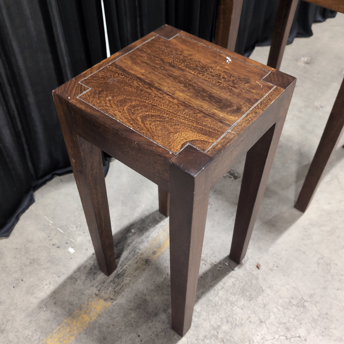 Brown Wood Square End Table Set with Inlay