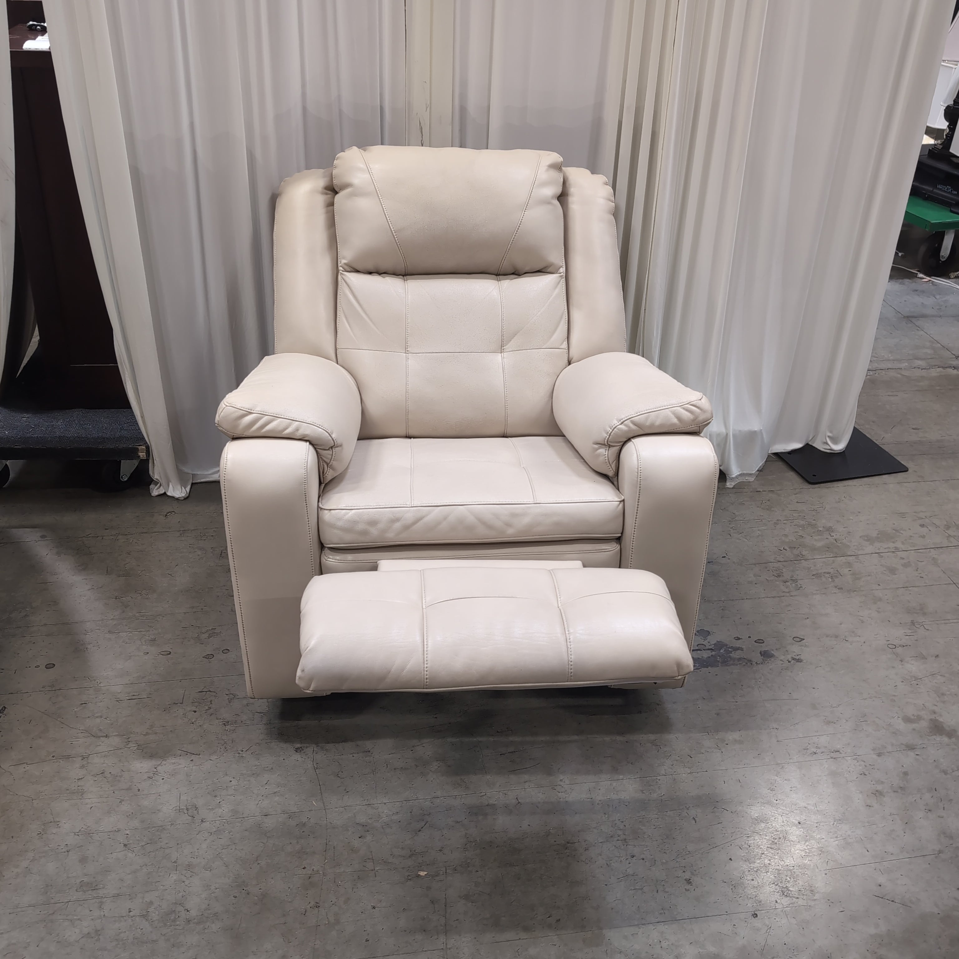 Plush Beige Leather Recliner