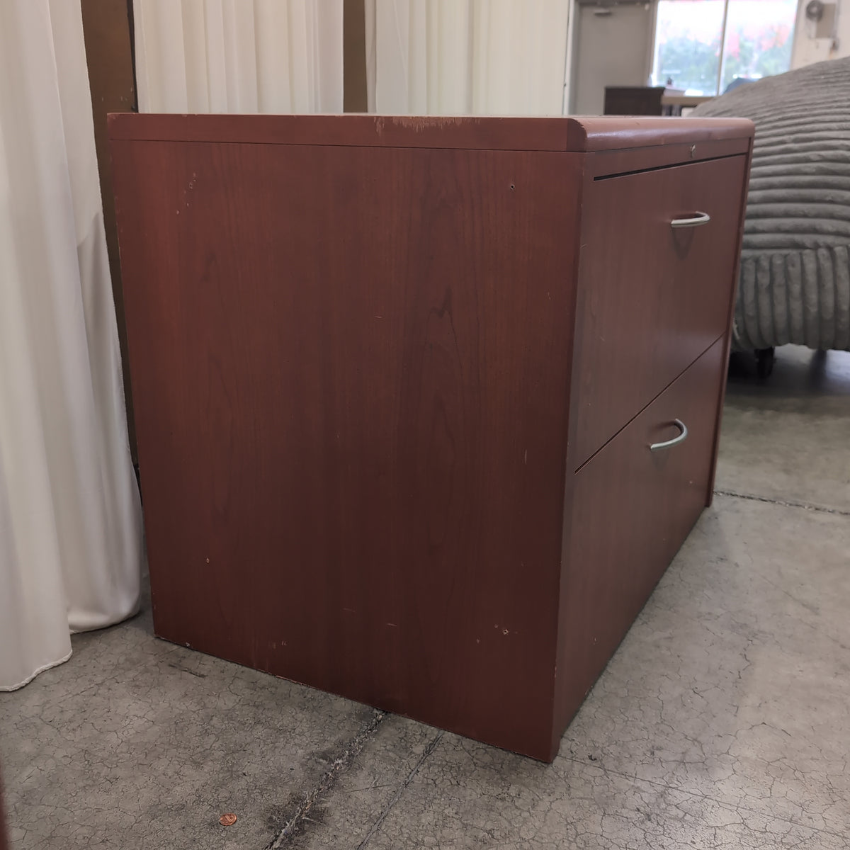 Cherry Finish Two-Drawer Storage Cabinet with Lock