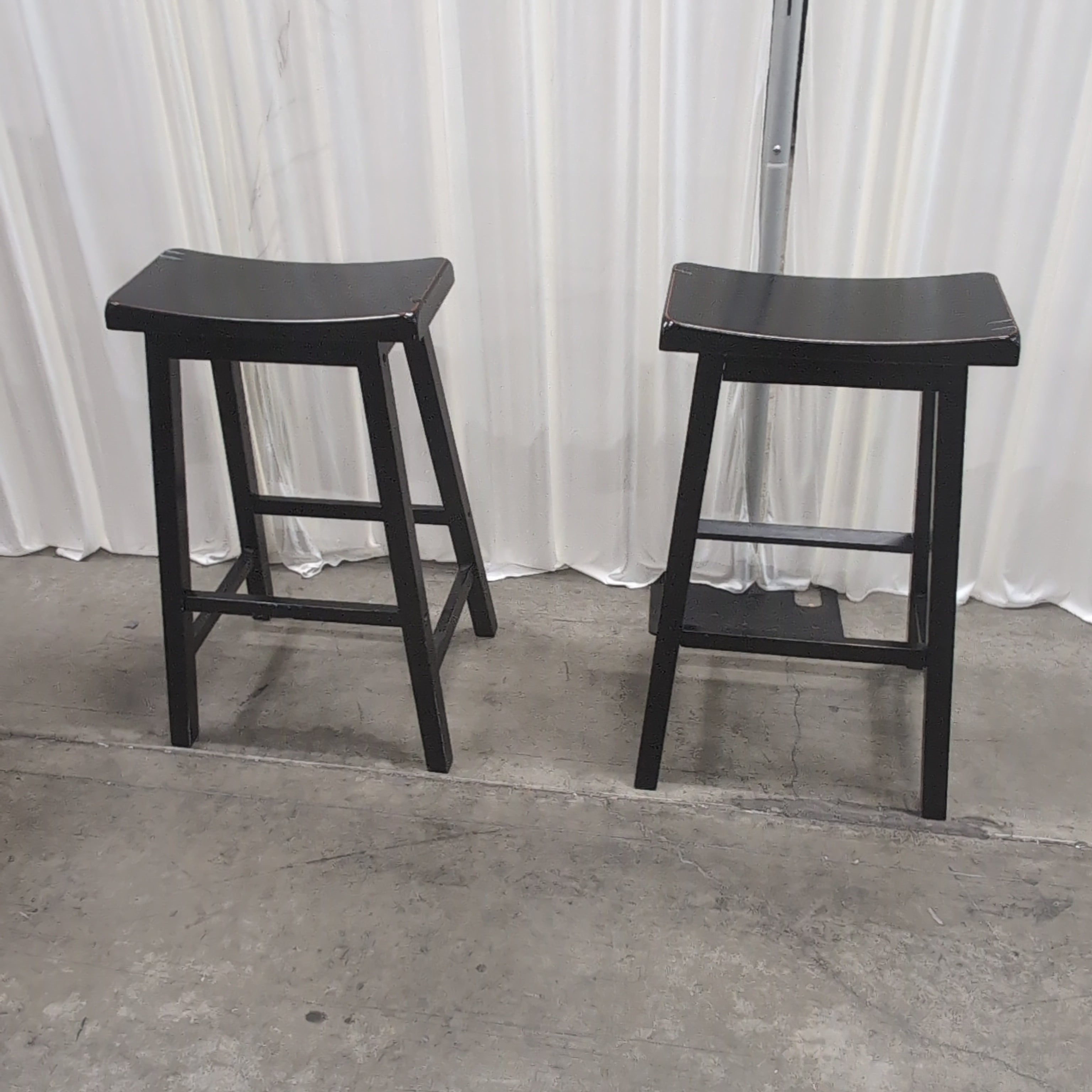 Pair of Hovis Black Wood Bar Stool with Brown Edge