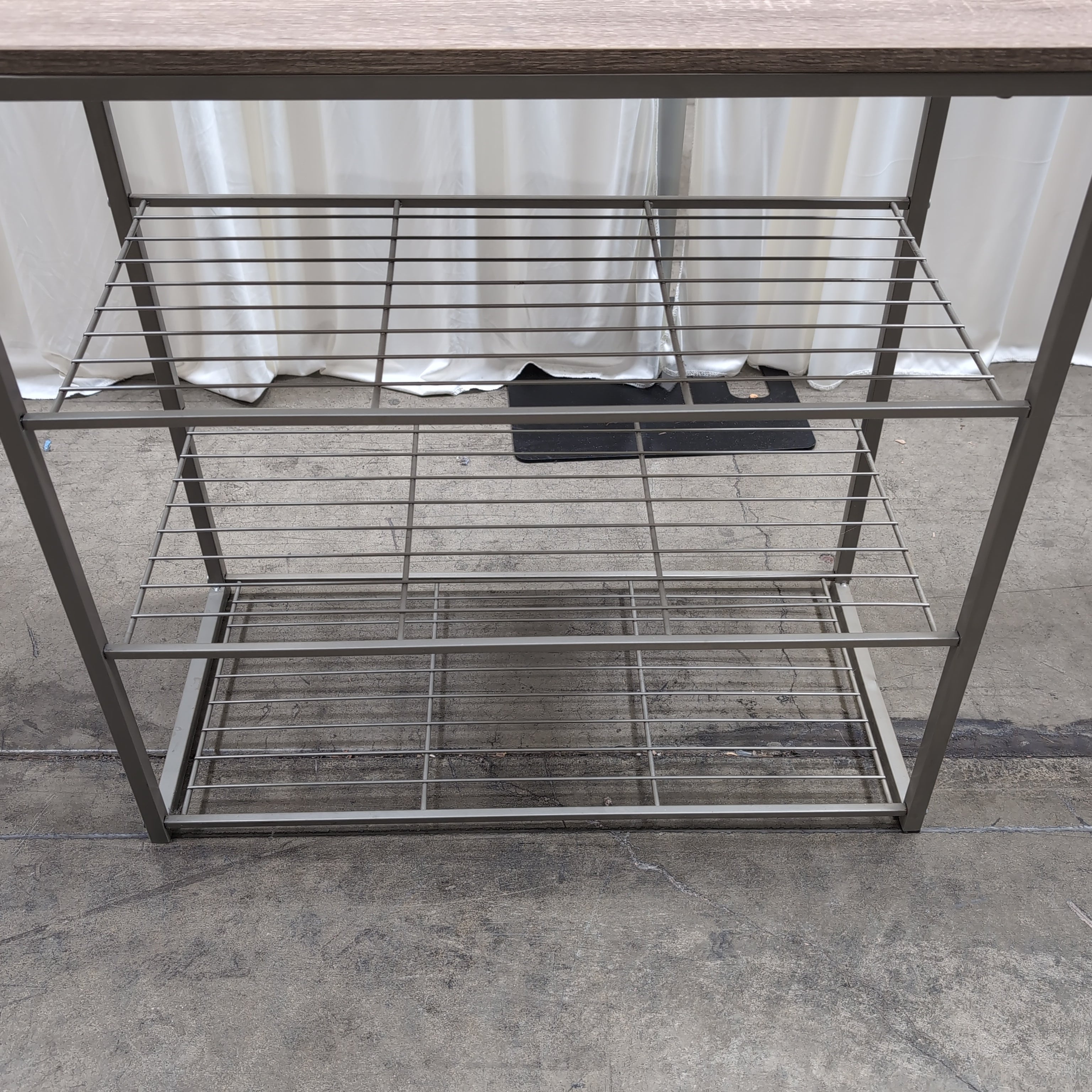 Light Wood Grain Top Shoe Rack with Metal Shelves