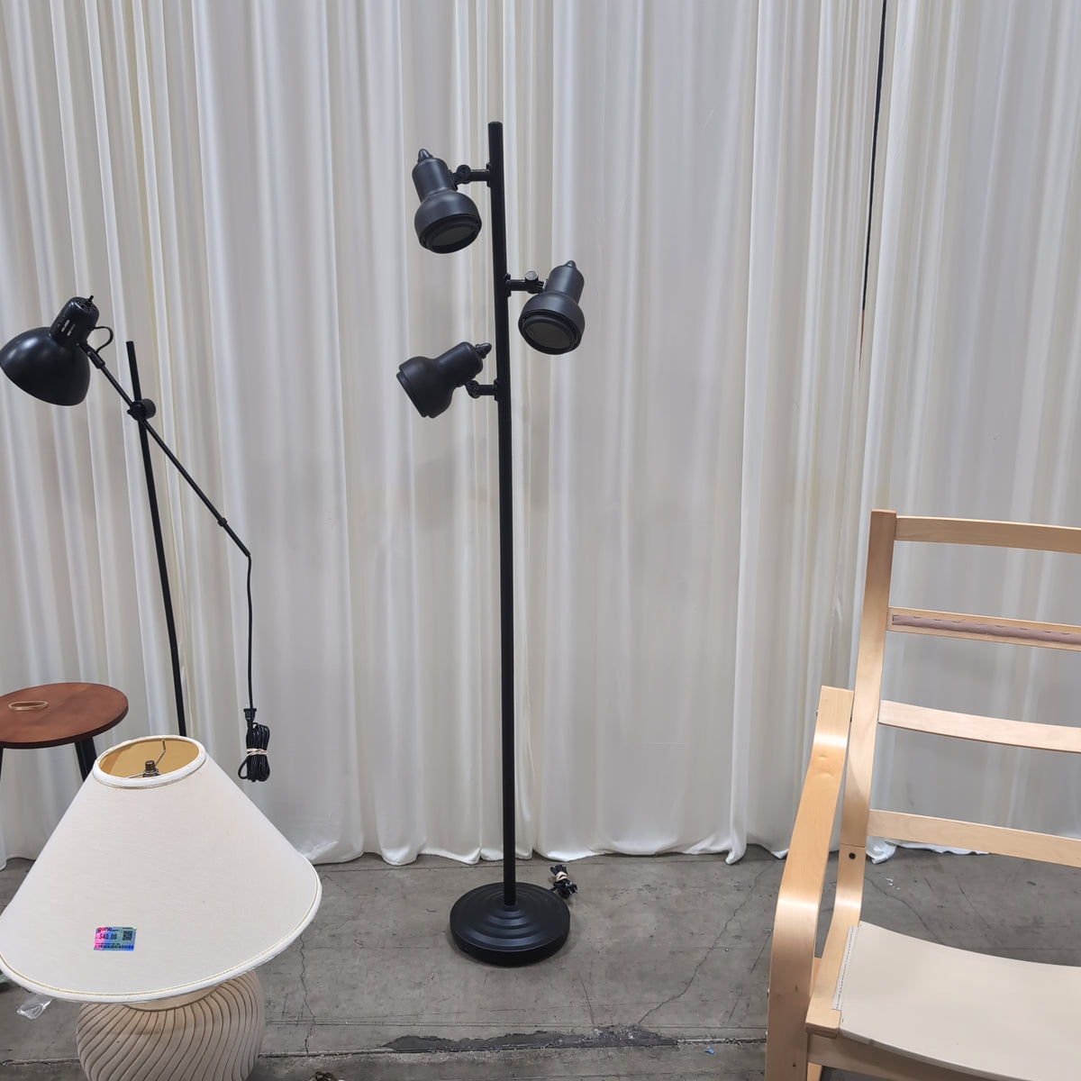 Black Metal Multi-Head Floor Lamp with Adjustable Spot Heads