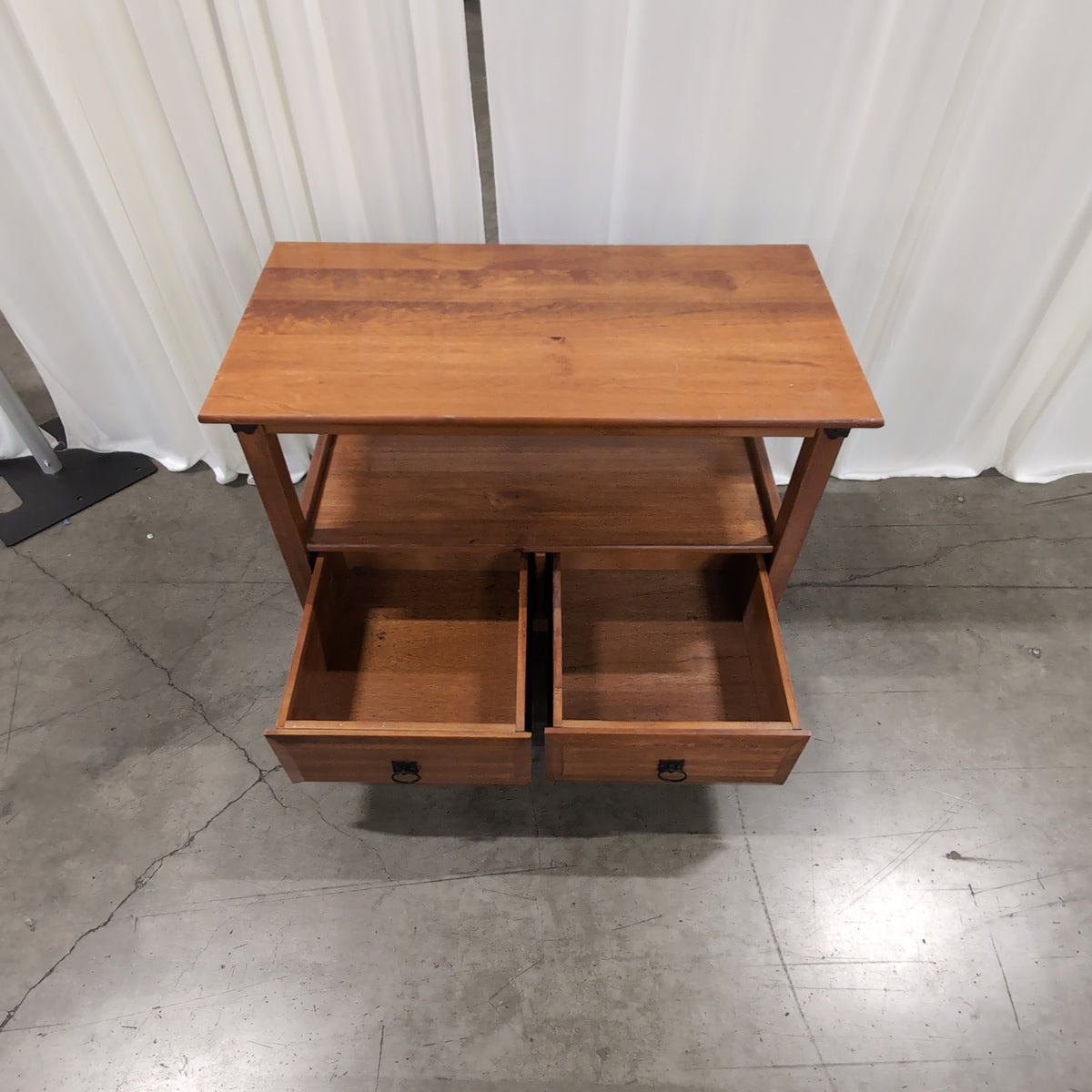 Cherry-Stained Wood End Table with Lower Shelf