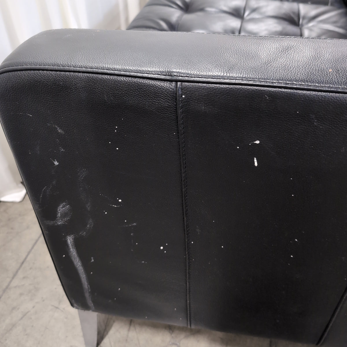 IKEA Tufted Black Leather Couch with Metal Legs