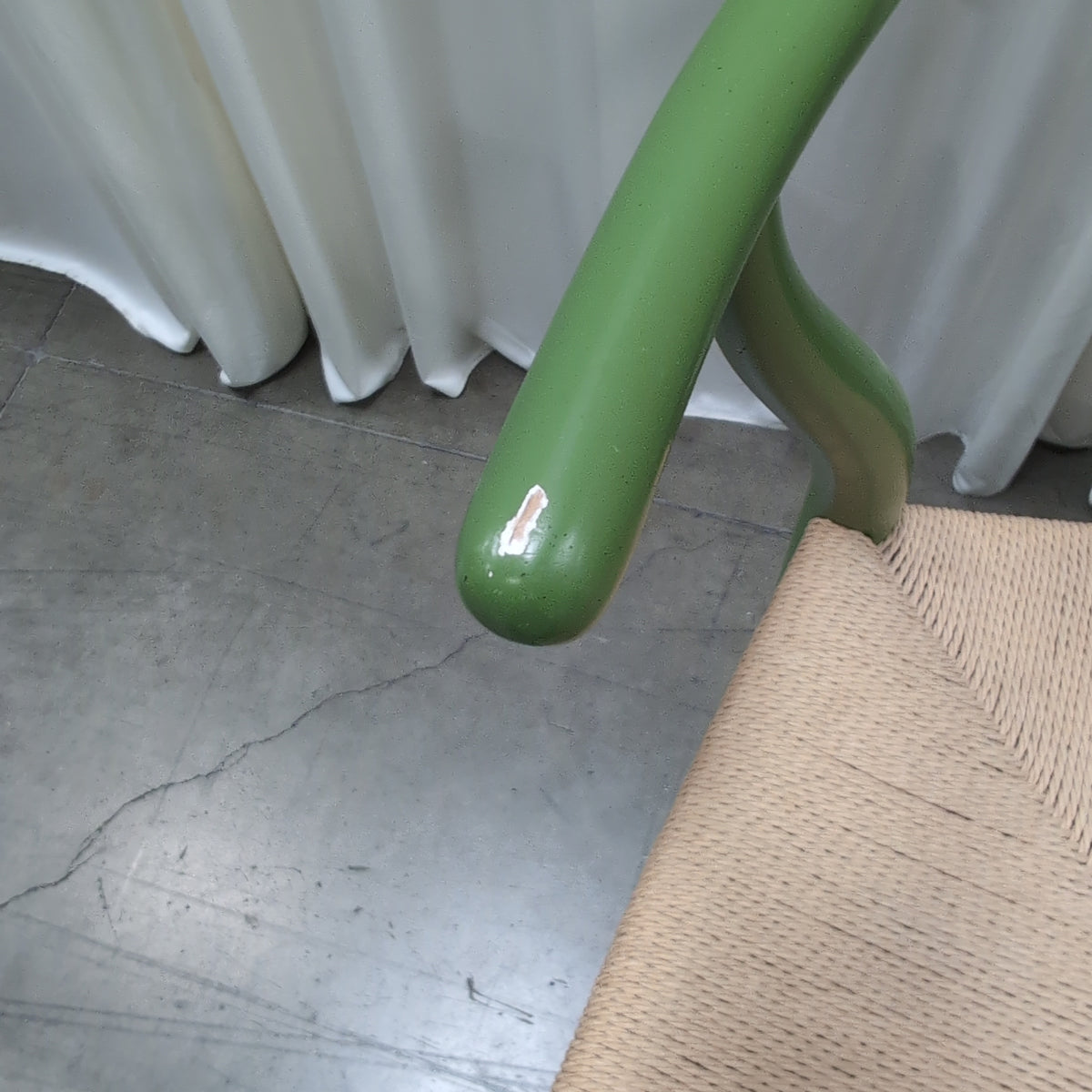 Green Wood Dining Chair with Woven Seat