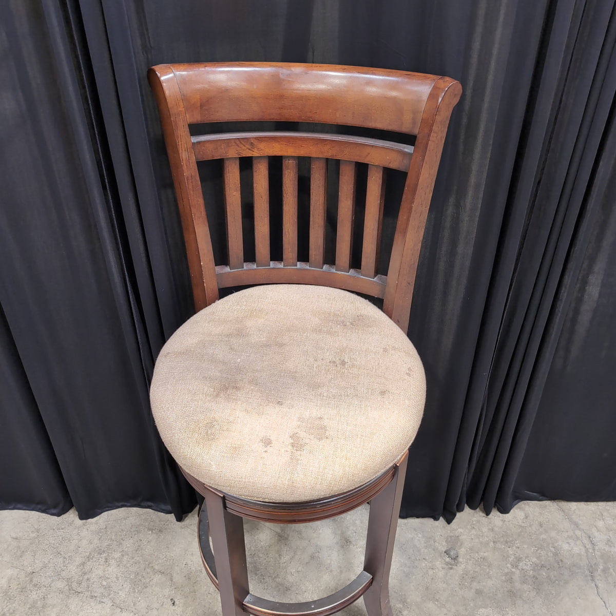 Dark Wood Slatted Back Swivel Bar Stool