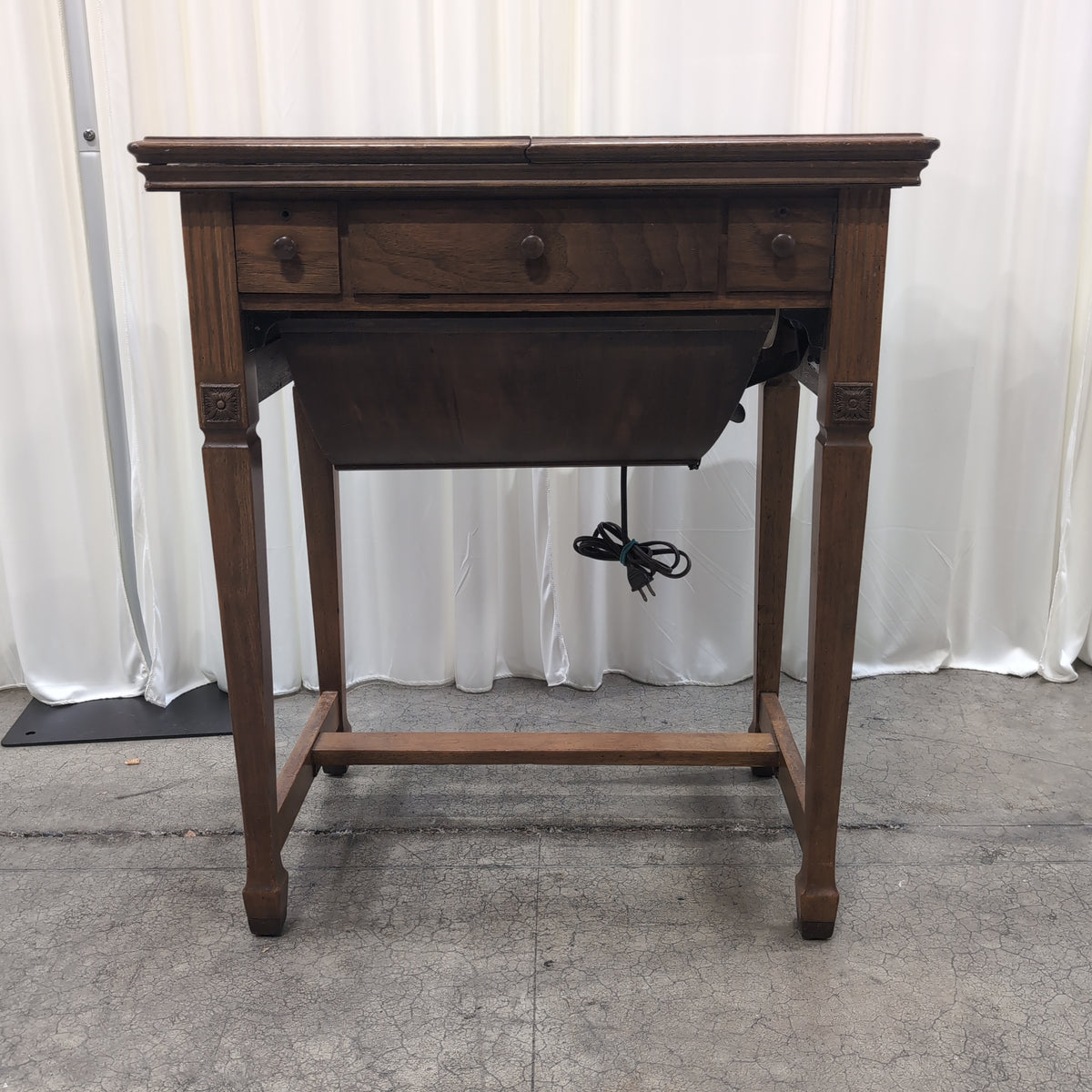 Vintage Dark Wood Sewing Machine Cabinet with Drawers
