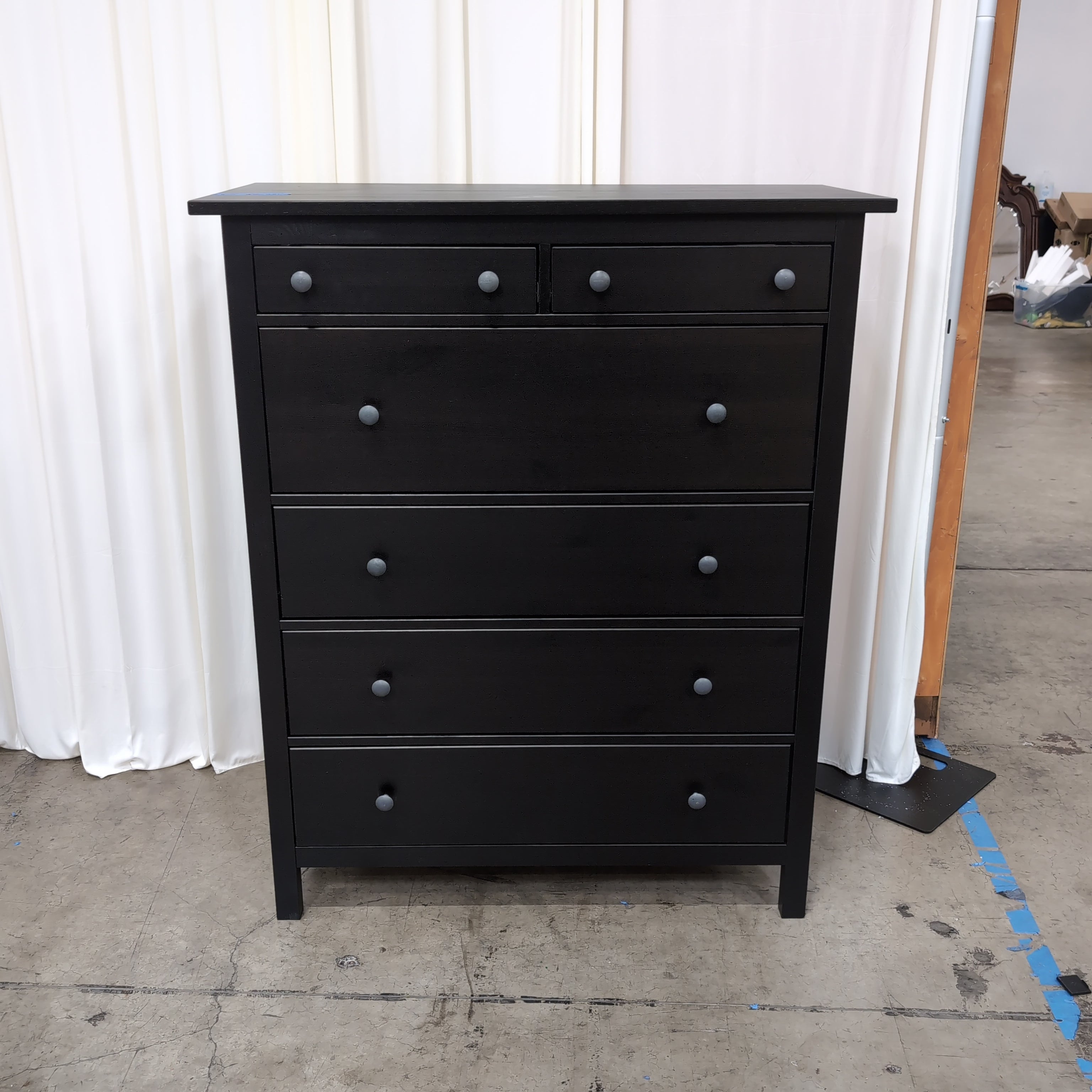 Dark Grey Six-Drawer Dresser with Round Knobs