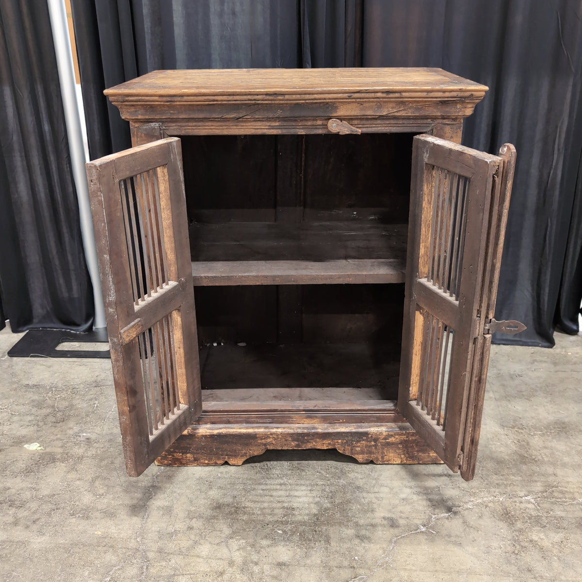 Rustic Brown Wood End Table with Slatted Doors