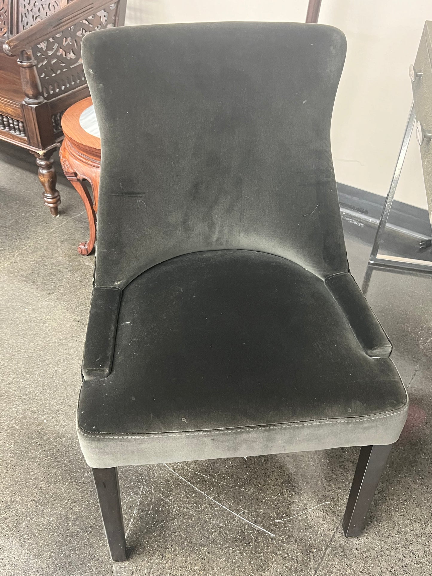 Charcoal Velvet Dining Chair with Metal Accent