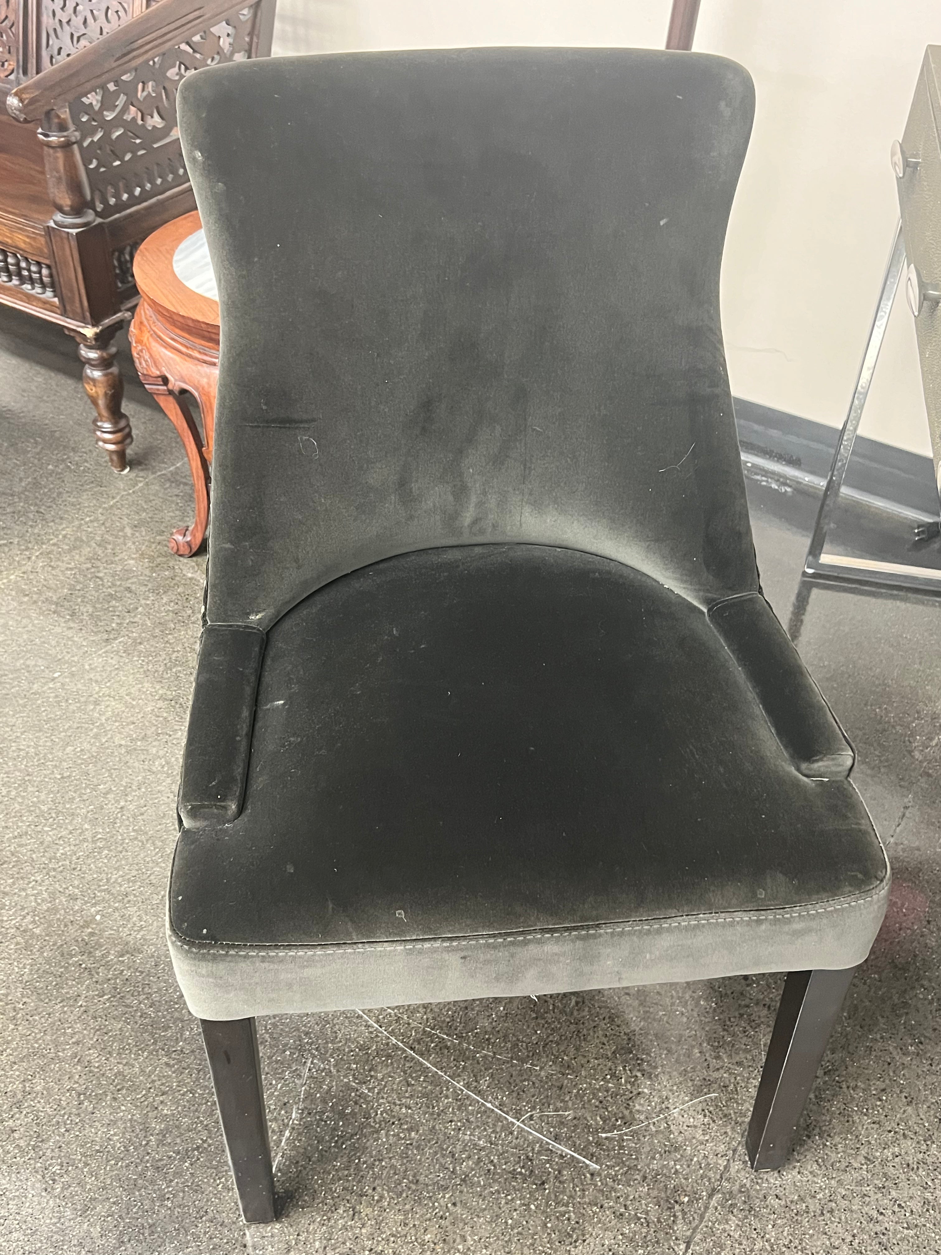 Charcoal Velvet Dining Chair with Metal Accent